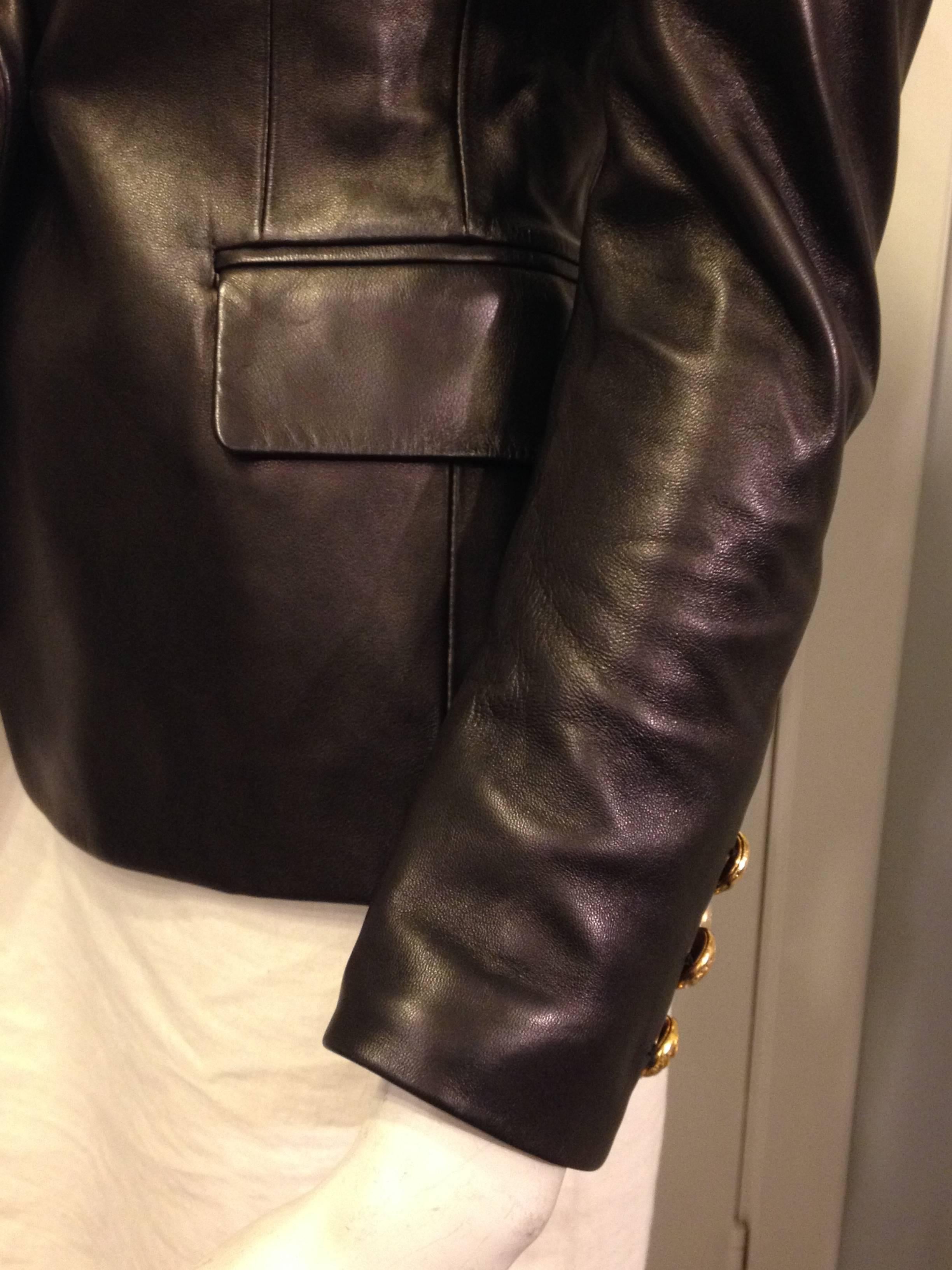 Balmain Black Leather Blazer with Gold Buttons 1