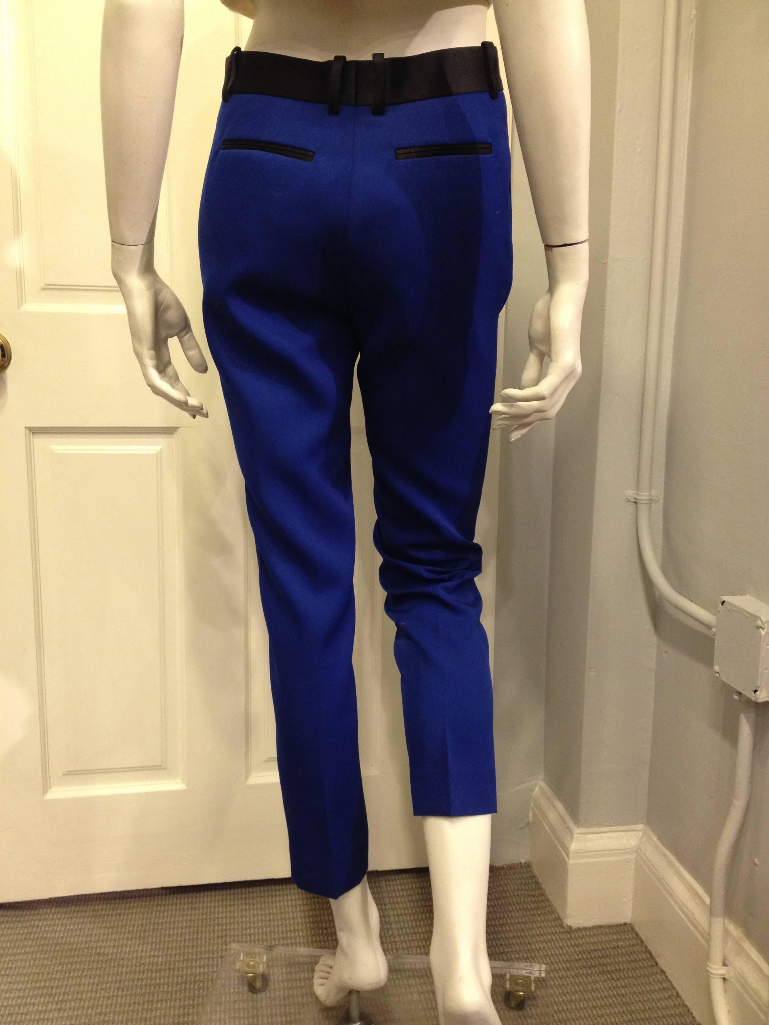 Celine Royal Blue Pant with Black Satin Details In New Condition In San Francisco, CA