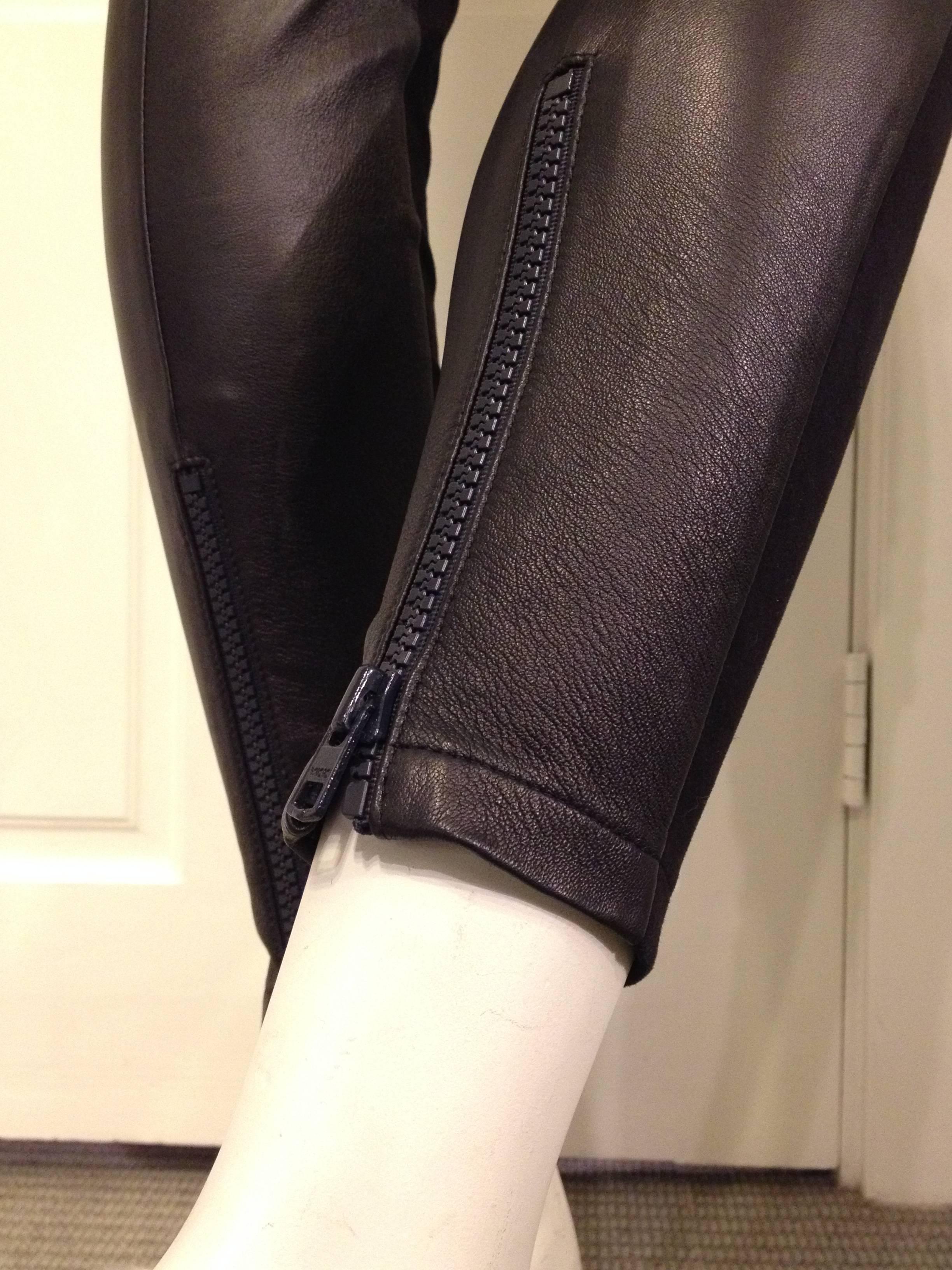 Givenchy Navy Suede and Black Leather Leggings 3