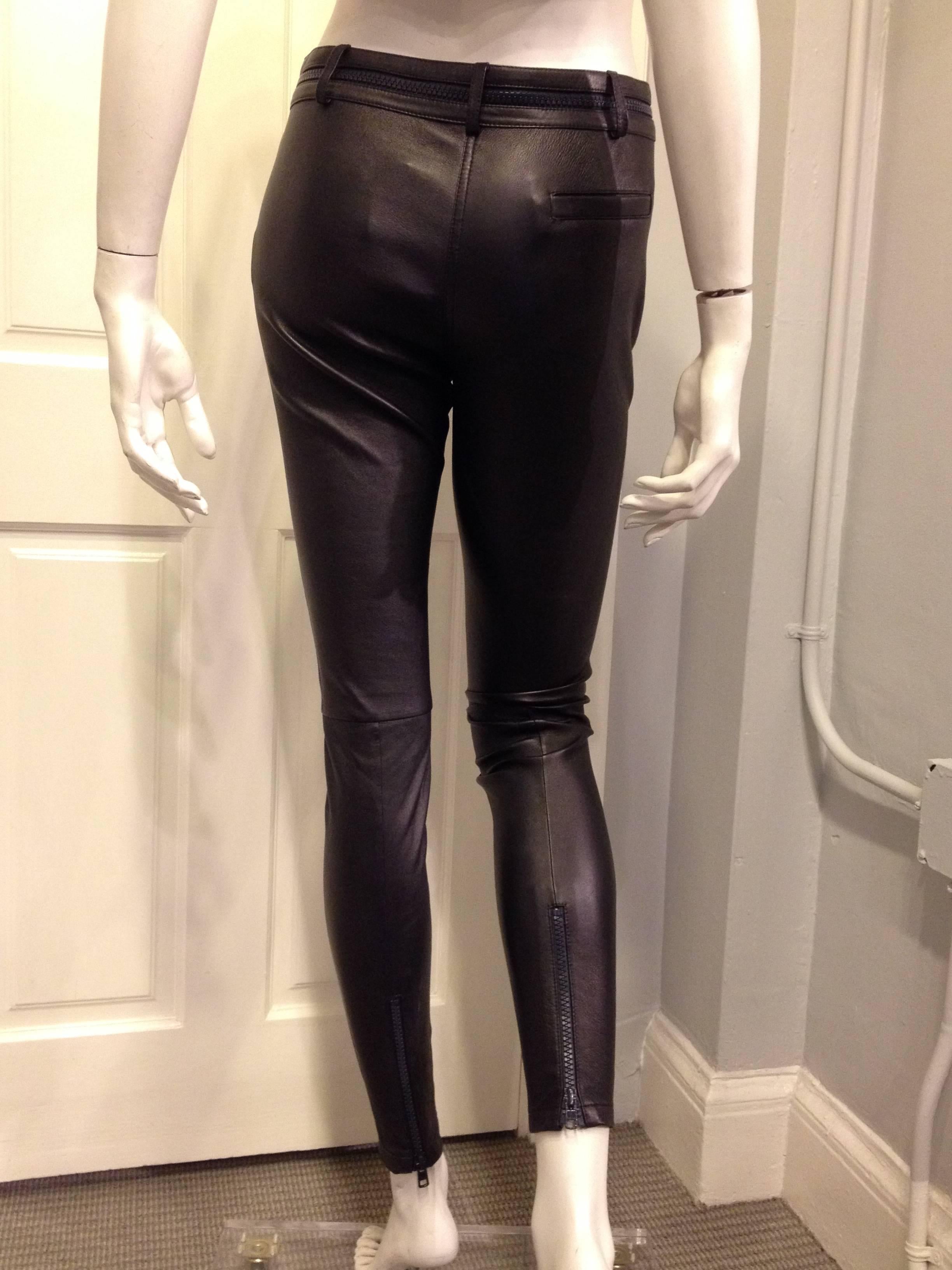 Givenchy Navy Suede and Black Leather Leggings In Excellent Condition In San Francisco, CA