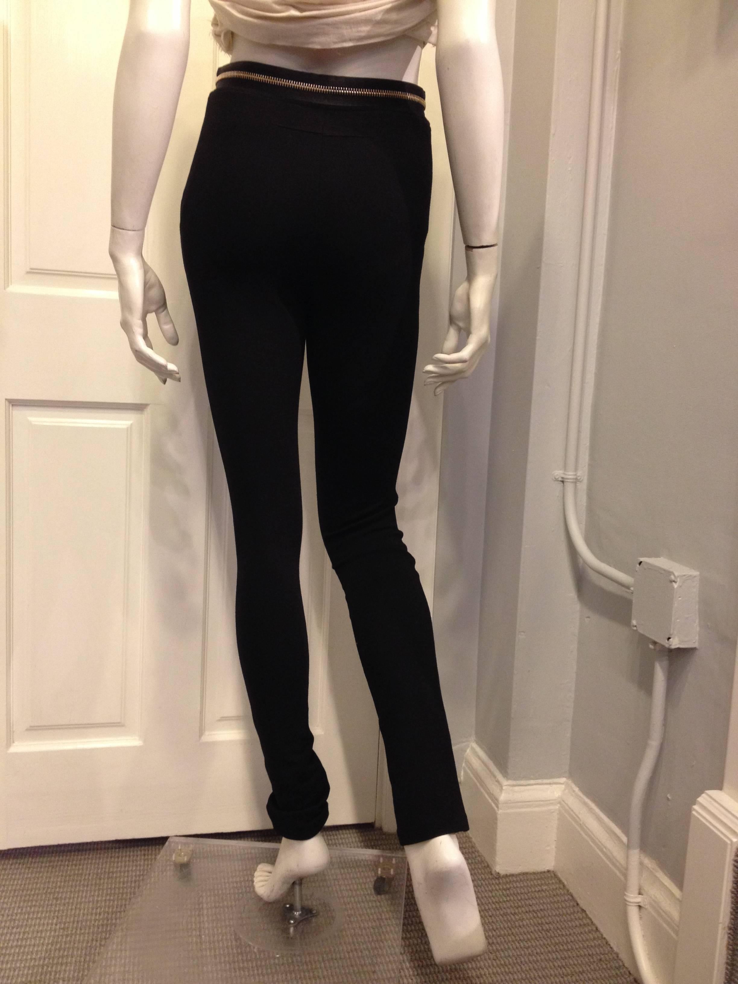Givenchy Black Stretch Pants with Gold Zipper Waist In Excellent Condition In San Francisco, CA