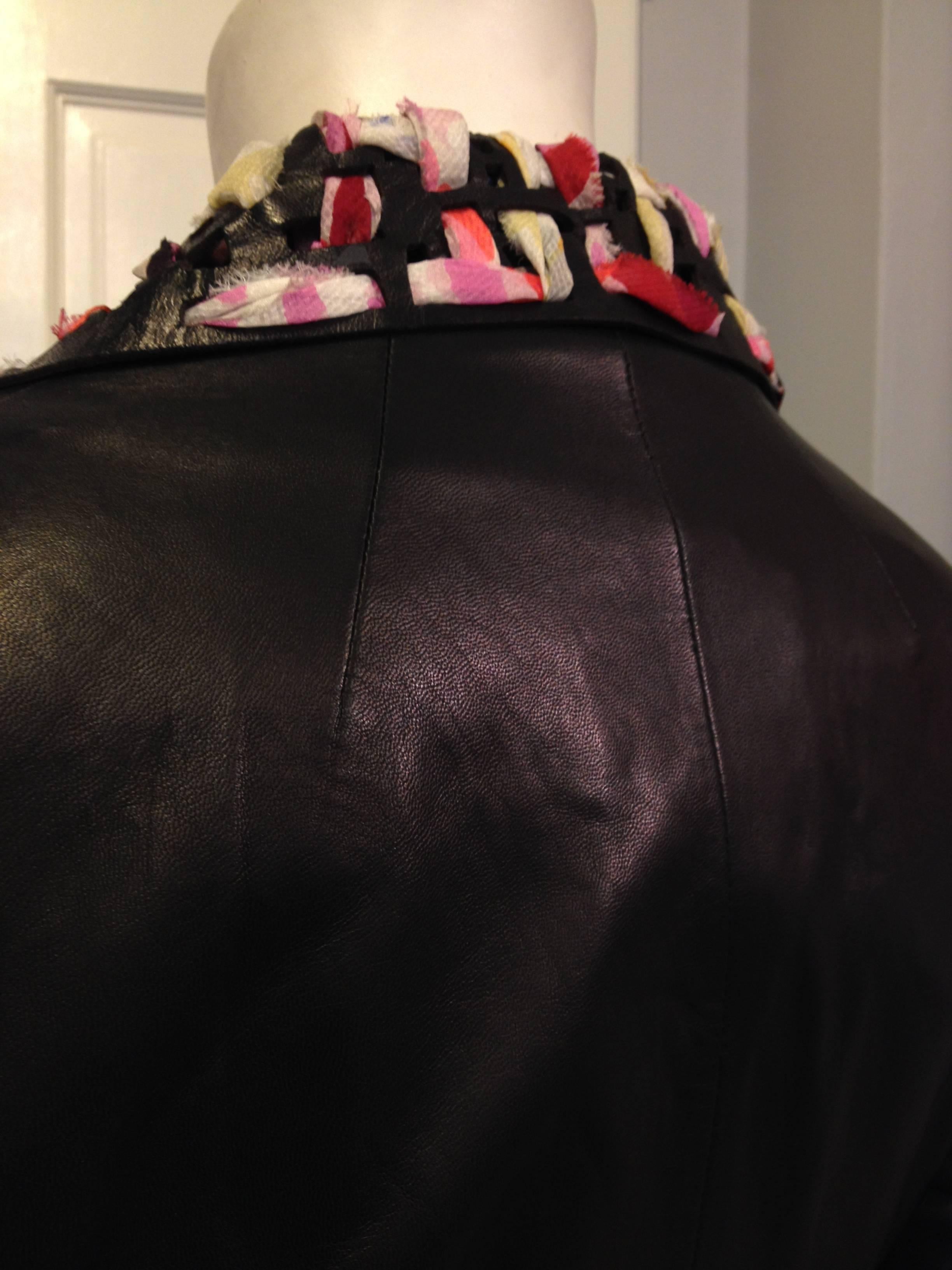 Chanel Black Leather Cutout Jacket with Silk Ribbon 1