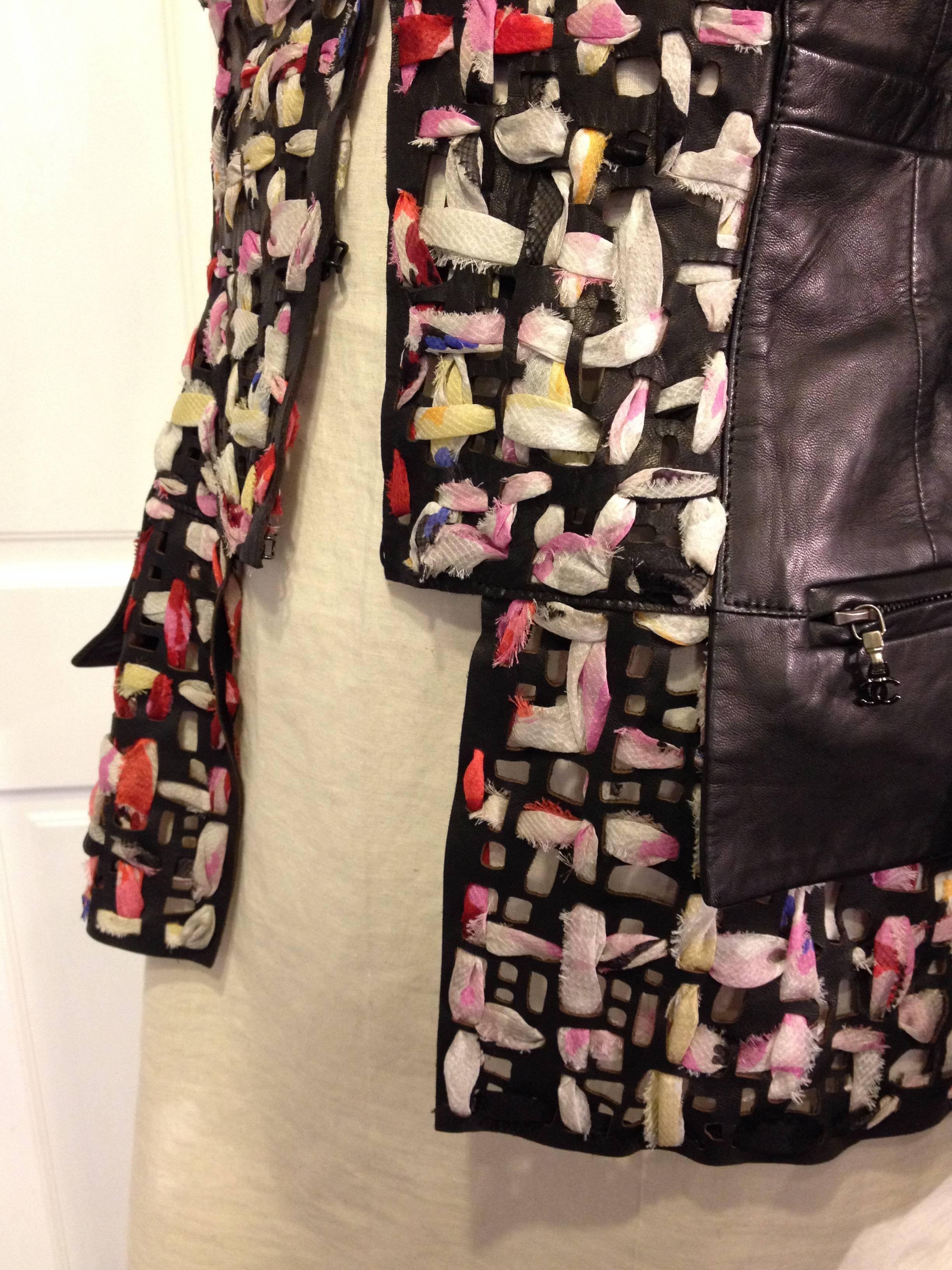 Chanel Black Leather Cutout Jacket with Silk Ribbon 4