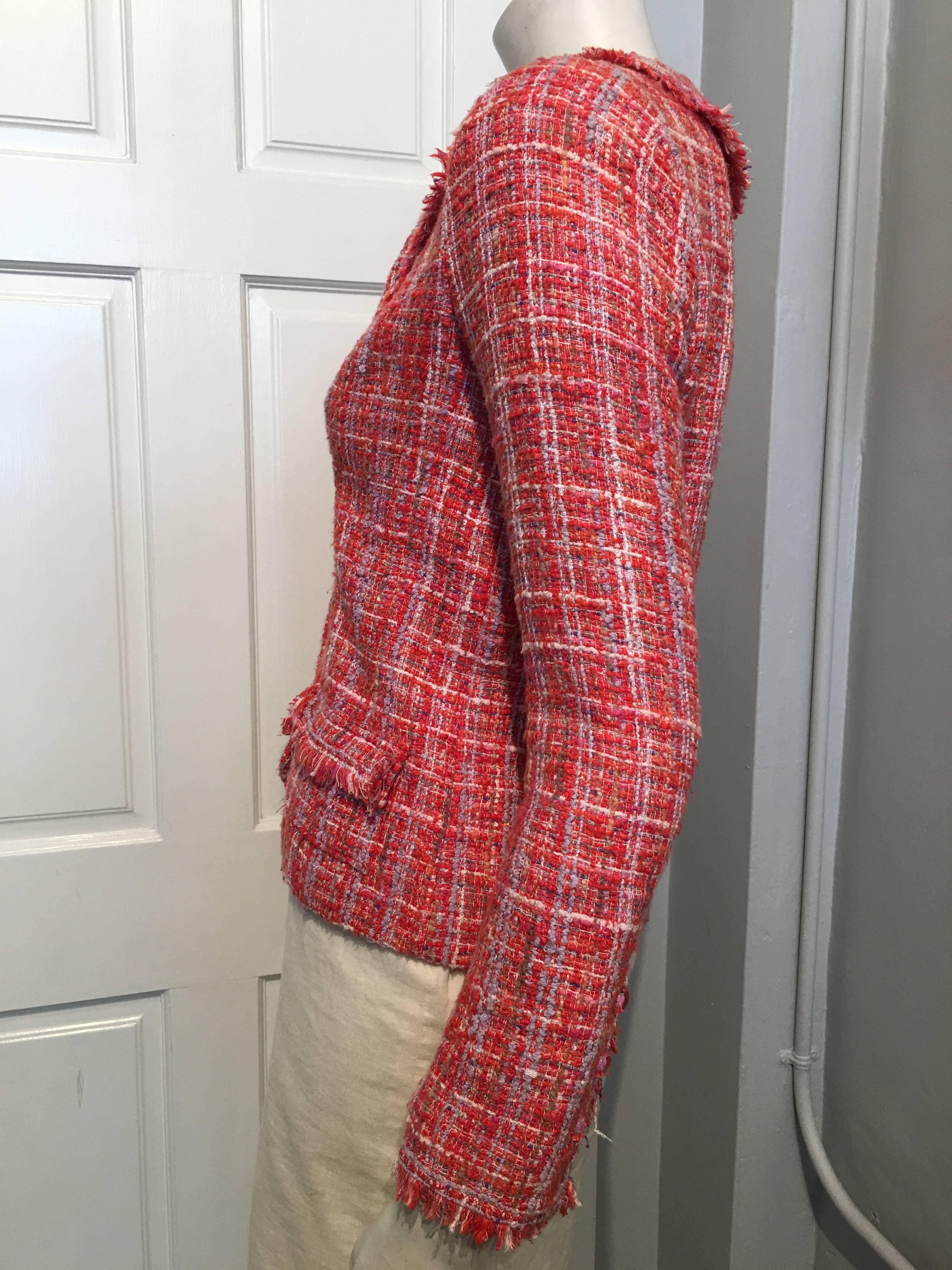 Pink Chanel Coral Tweed Jacket Size 38 (6)