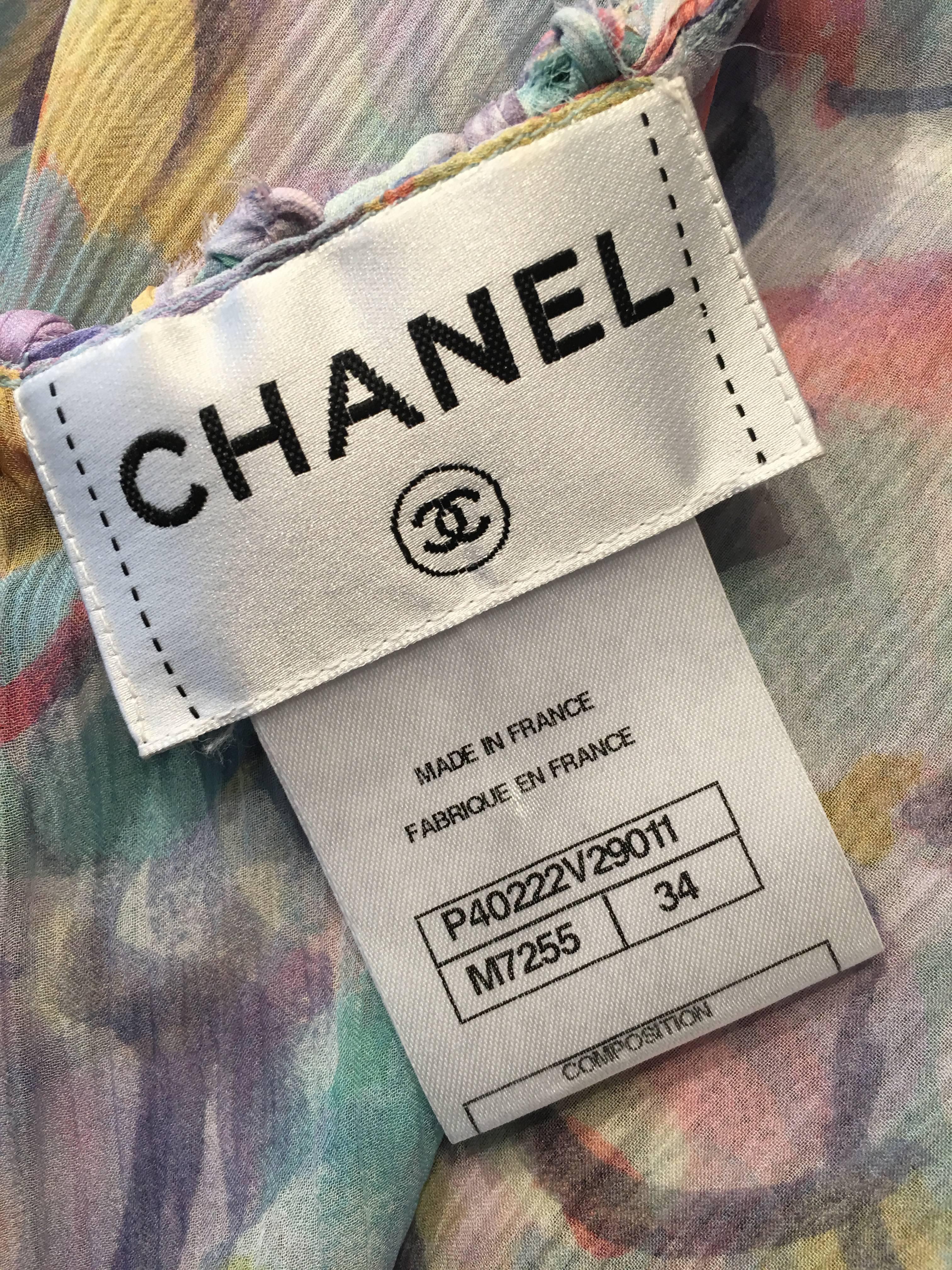Chanel Pastel Print Silk Peplum Dress size 34(2) For Sale 1