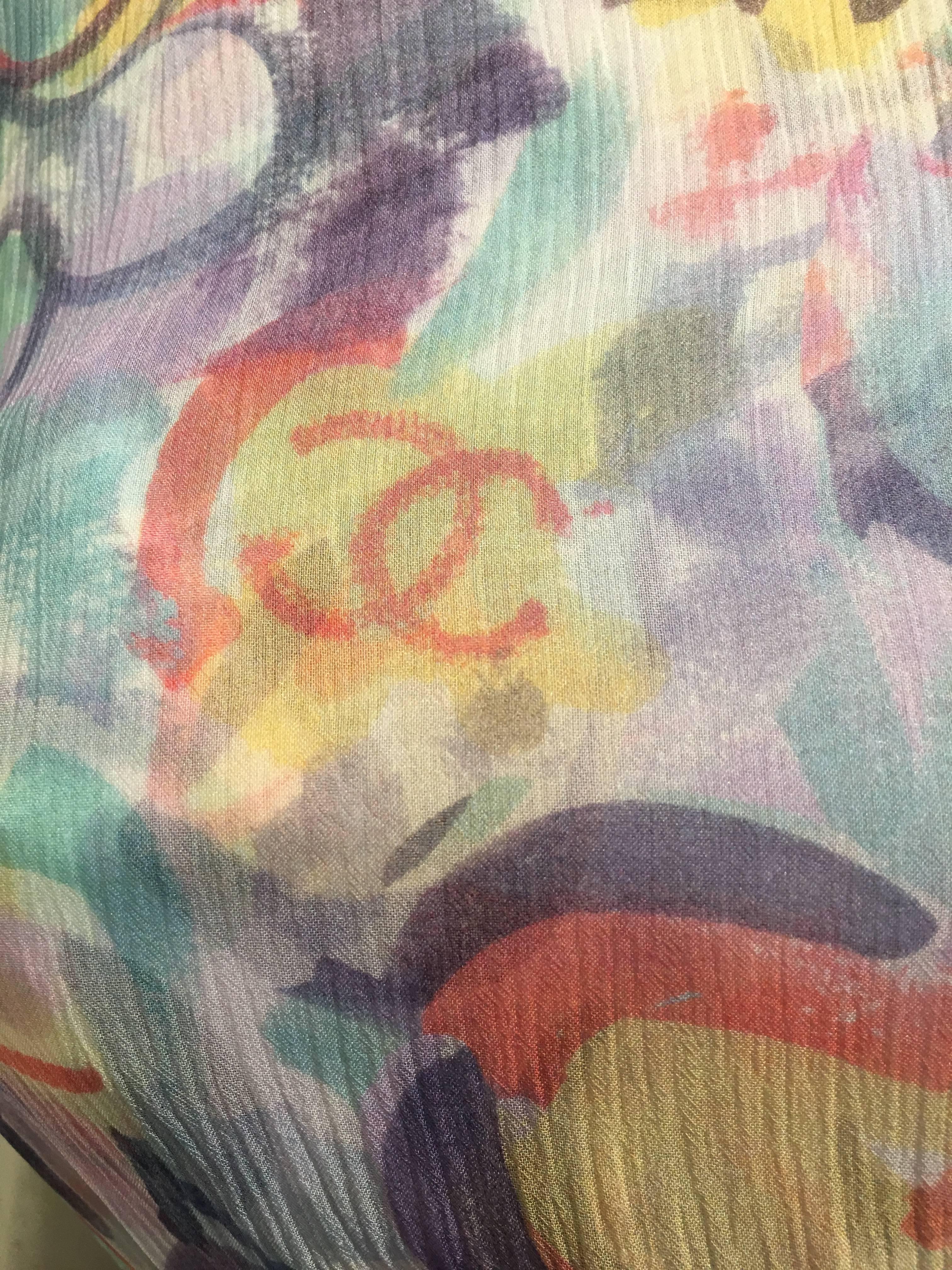 Gray Chanel Pastel Print Silk Peplum Dress size 34(2) For Sale