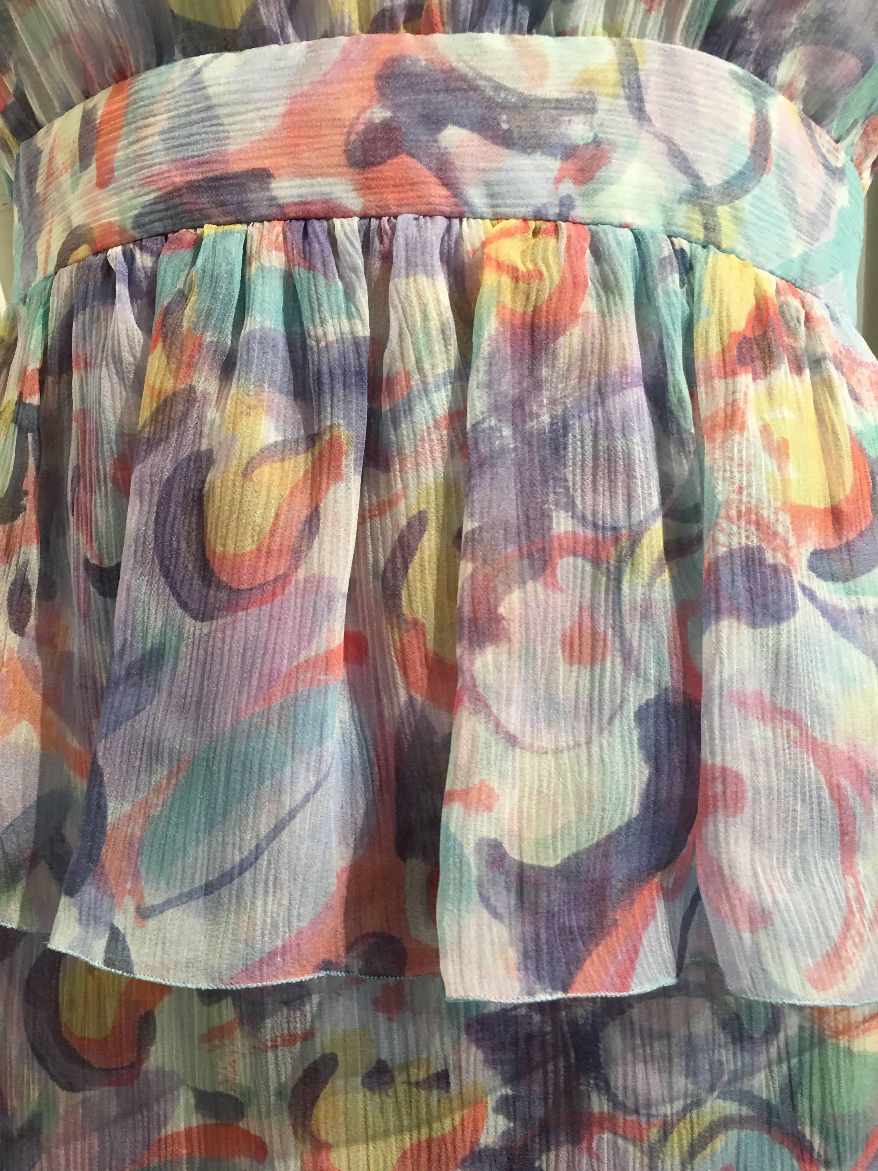 Women's Chanel Pastel Print Silk Peplum Dress size 34(2) For Sale