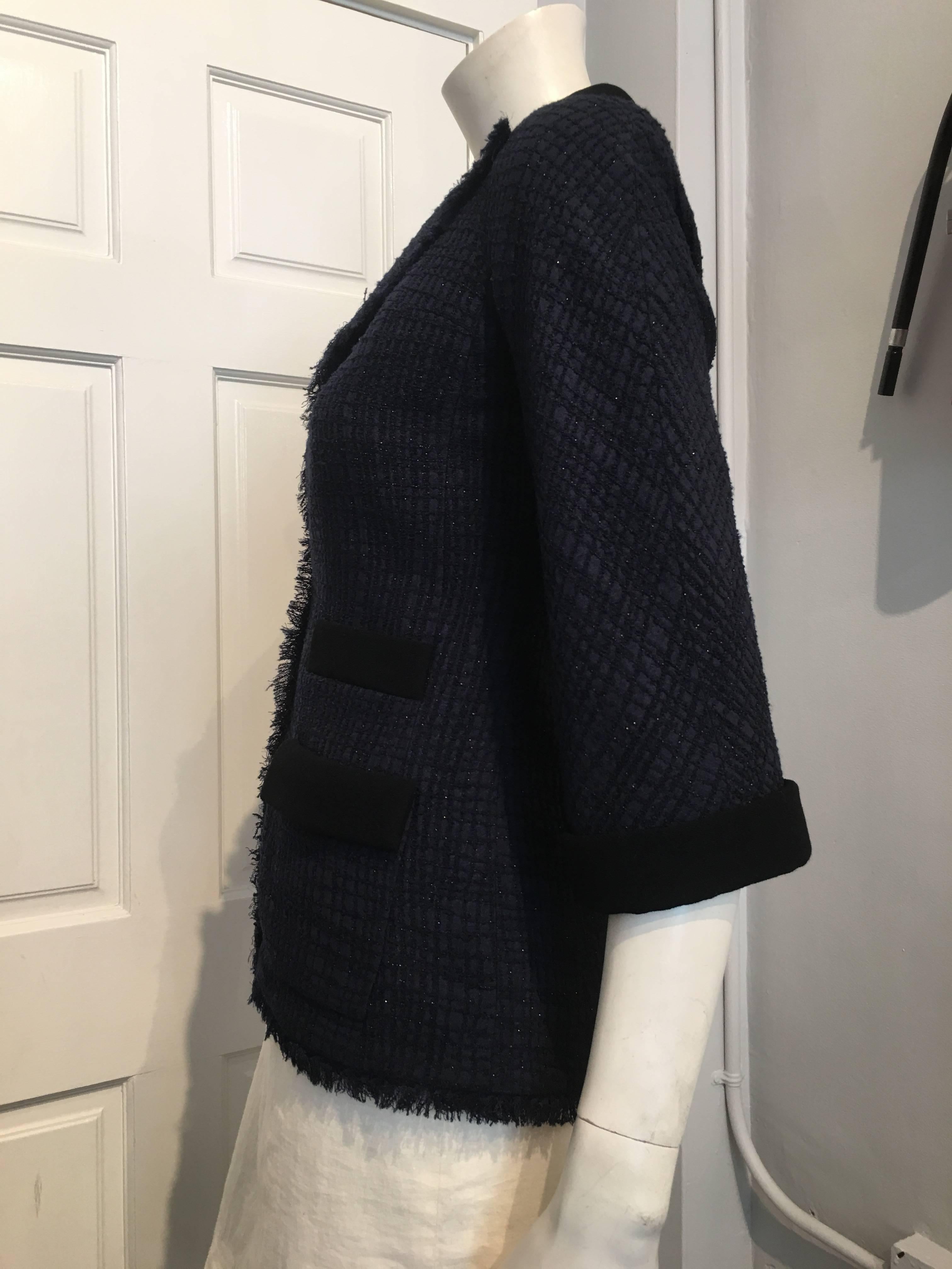Chanel Navy and Black Sparkly Jacket size 34 (2) In Excellent Condition In San Francisco, CA