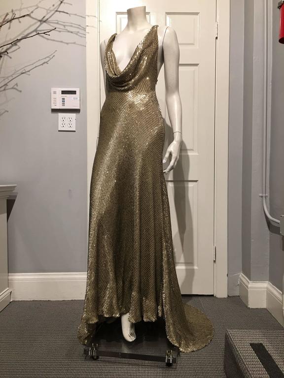 slim fit dress slacks A/W 1995 Gold Turtleneck Fully Sequin Embellished Long Sleeve Gown main image 0