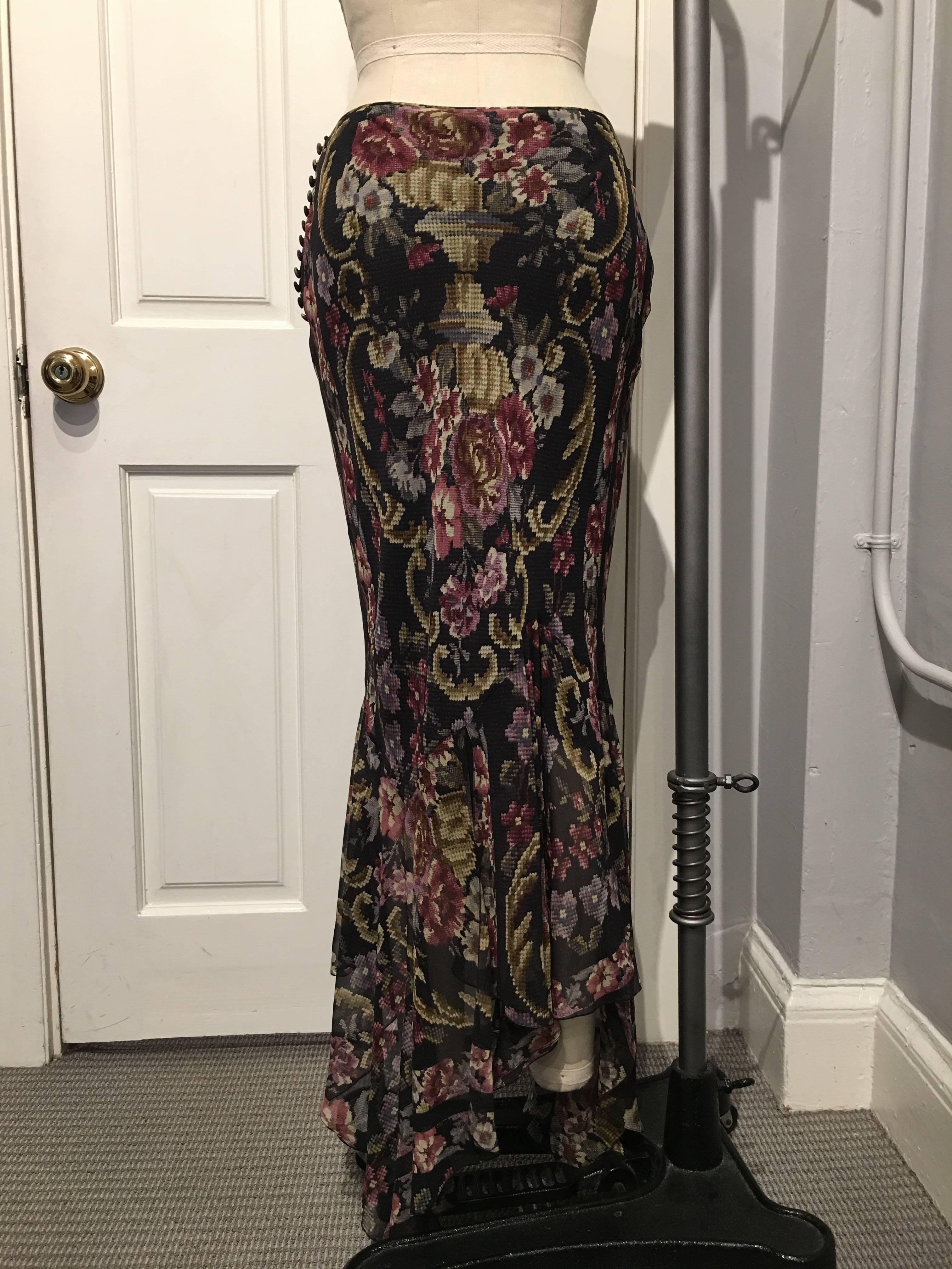 John Galliano Semi-sheer Floral Trumpet Skirt (New With Tags) In New Condition In San Francisco, CA