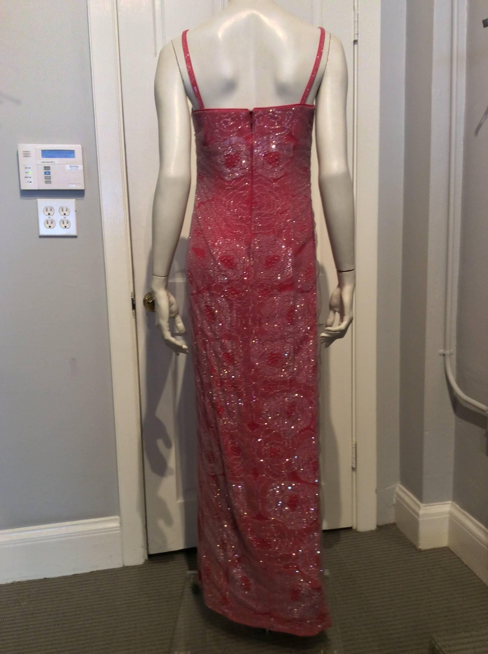 Brown Giorgio Armani Coral Beaded Evening Gown Size Small For Sale