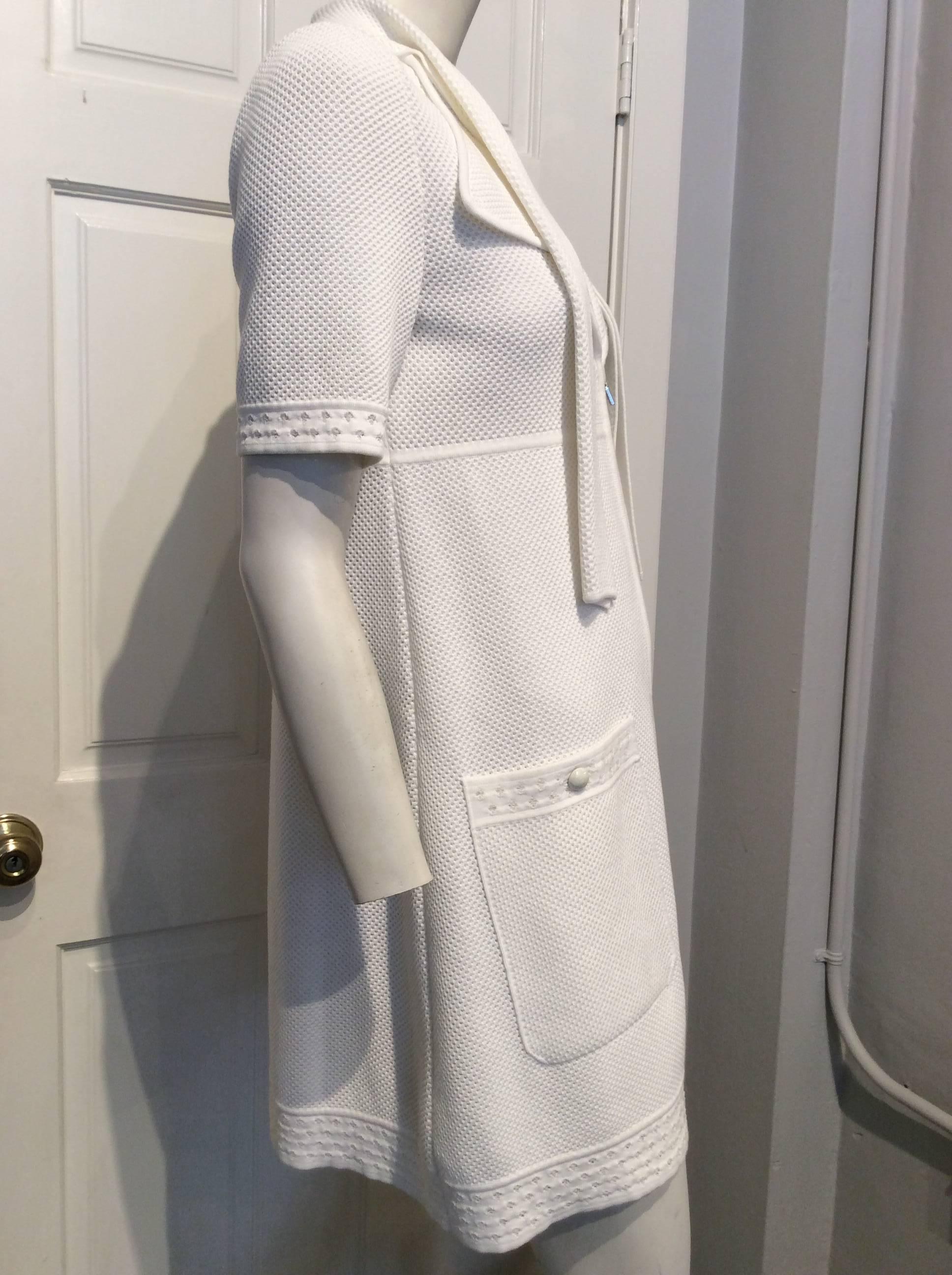 Gray Chanel White Cotton Pique Dress Size 6