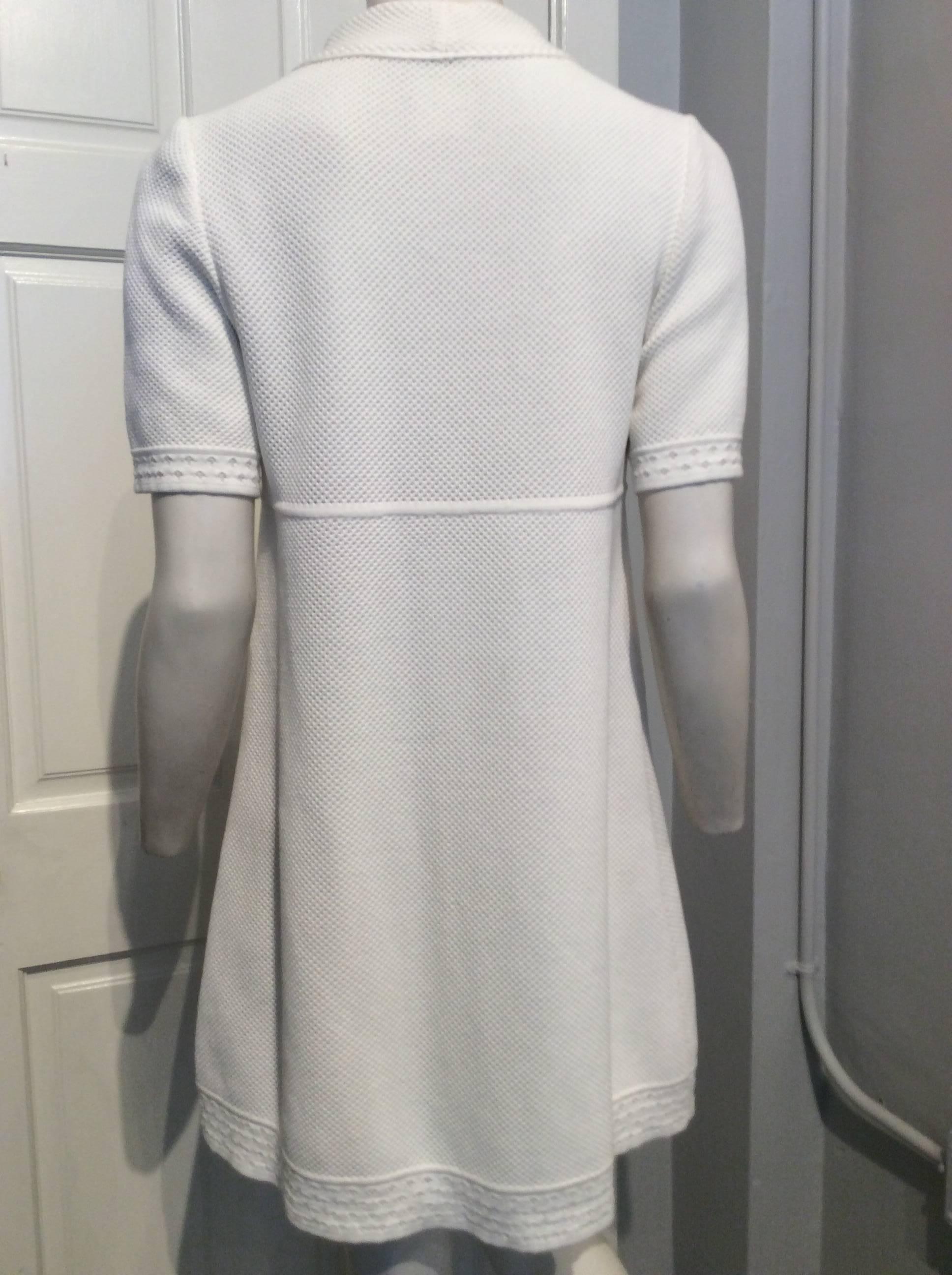 Chanel White Cotton Pique Dress Size 6 In Excellent Condition In San Francisco, CA
