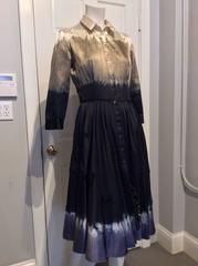 Prada Blues, White, Cream and Muted Gold Shirt Dress with Beaded Applique