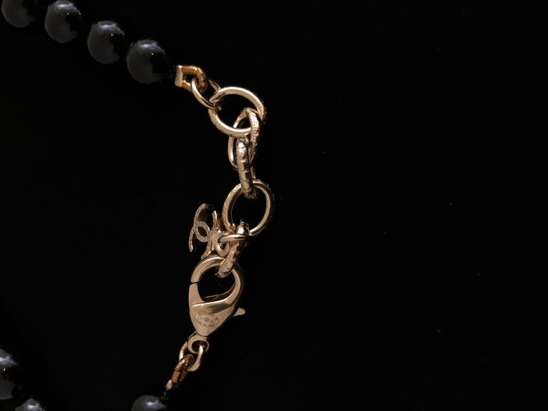 Chanel Black Beaded Necklace, Muted Gold Metal Beads and Metallic CC