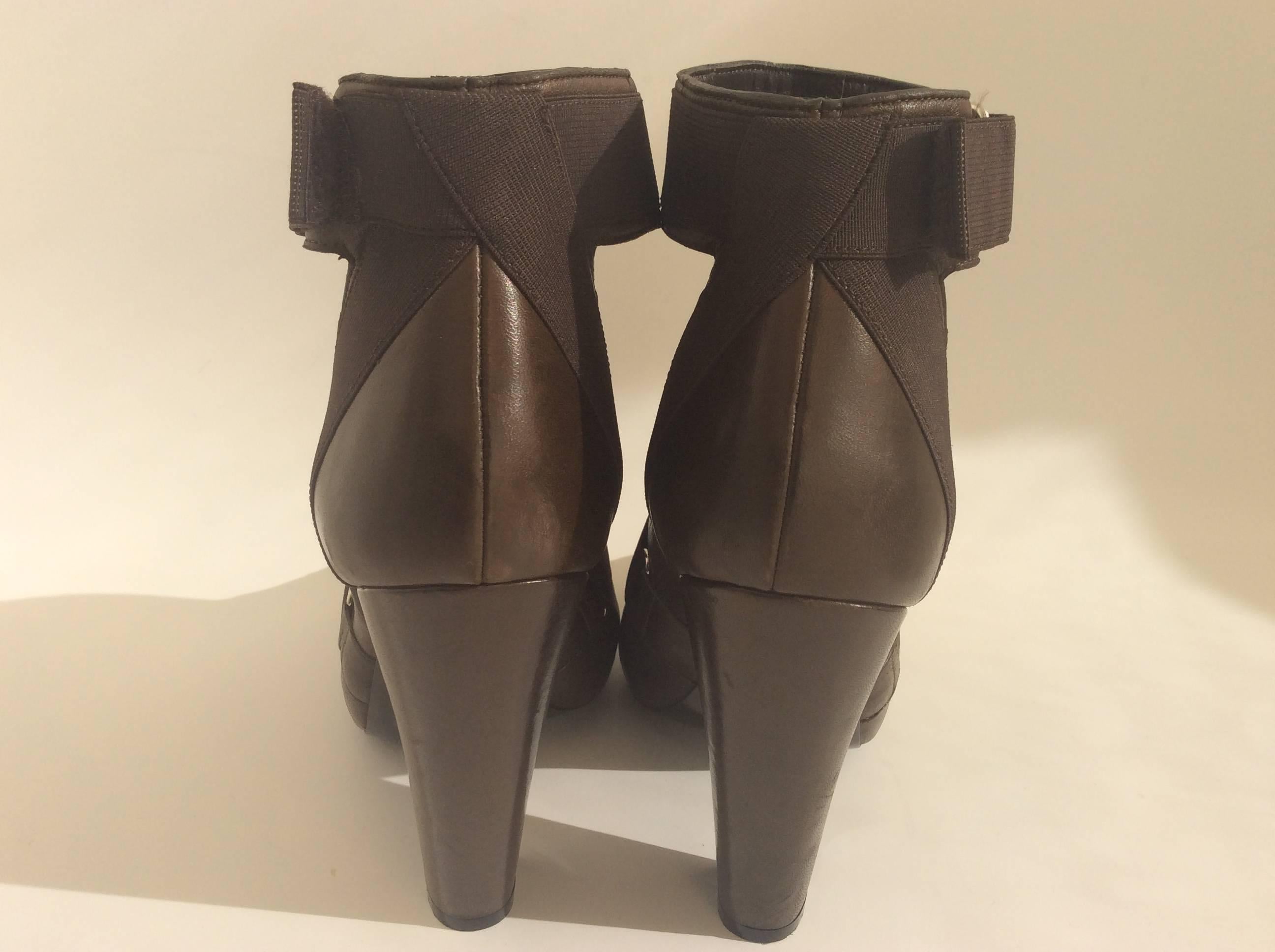 Black Givenchy Brown Leather Elastic Strappy Platform Sandals Sz 38 Heels