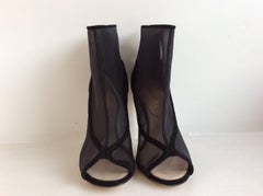 Chanel Black Mesh Booties With Clear Acrylic  Heel Sz 39