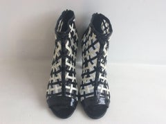 Chanel Black And White Cage Booties SZ 38.5