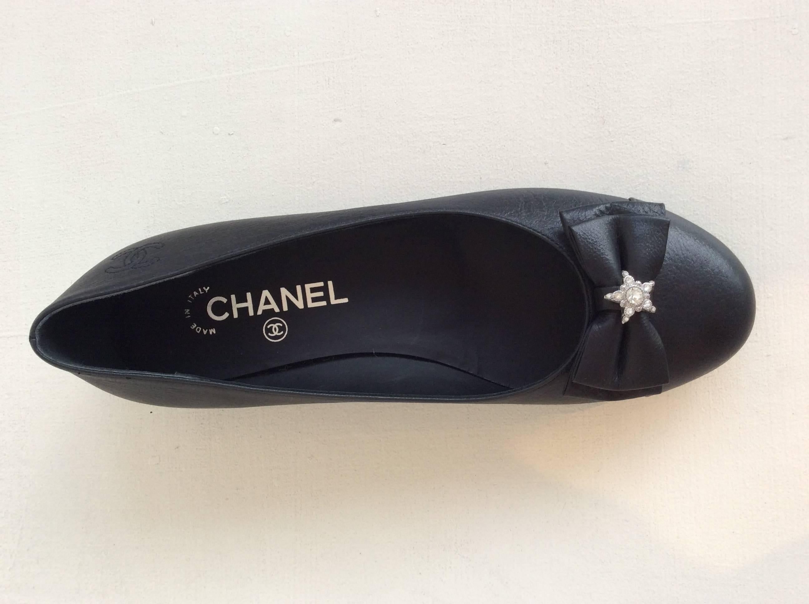 Chanel Black Leather Ballerina Flats Sz 37.5 1