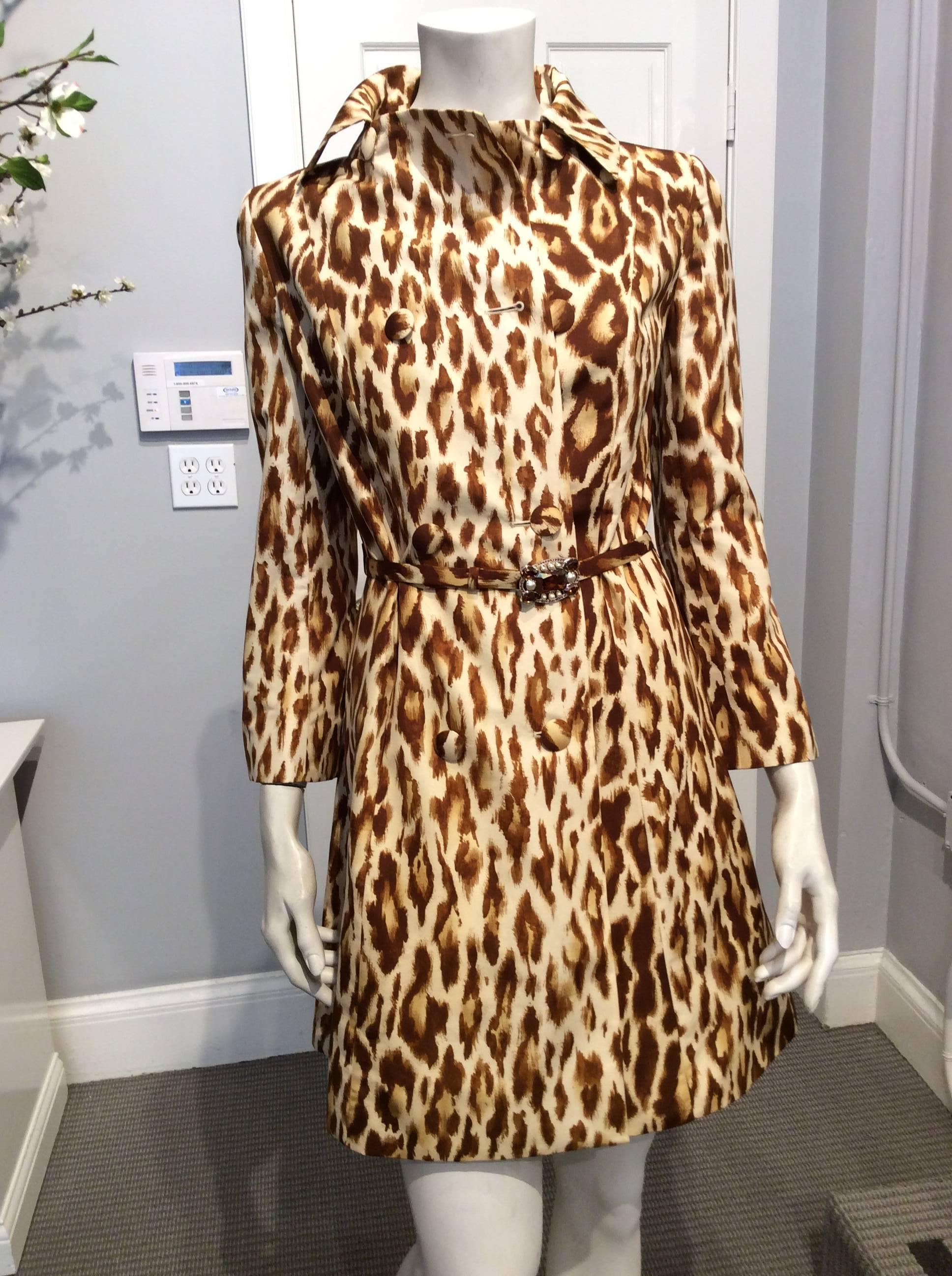 Beige Christian Dior Leopard Print Silk Coat 6