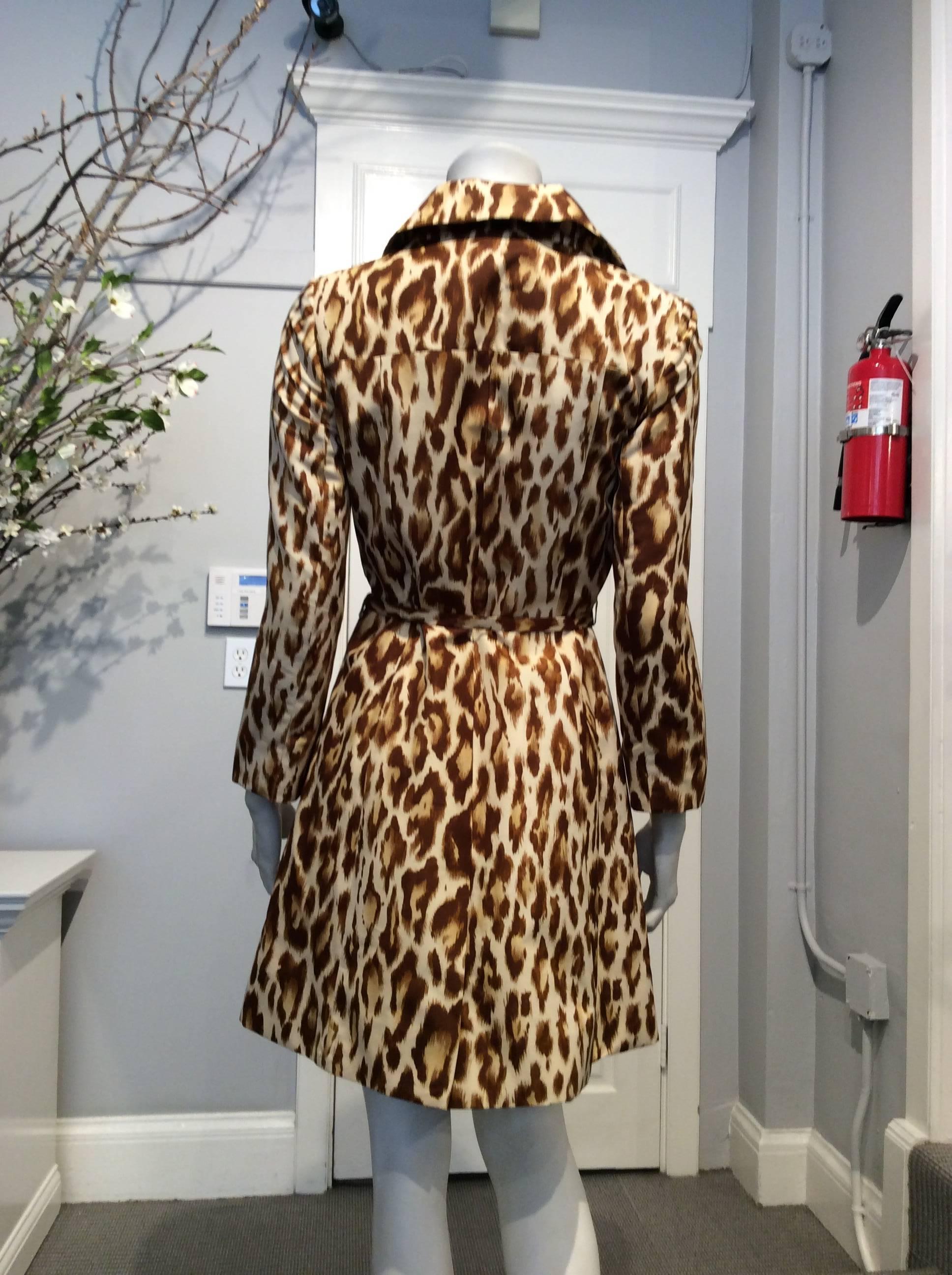 Christian Dior Leopard Print Silk Coat 6 In New Condition In San Francisco, CA