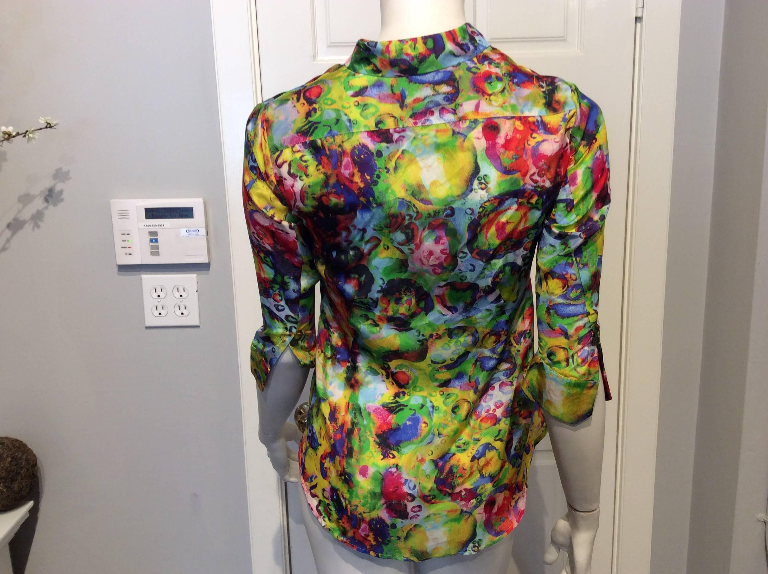 Brown Yohji Yamamoto Silk Shirt With A Bright Abstract Print Sz S For Sale