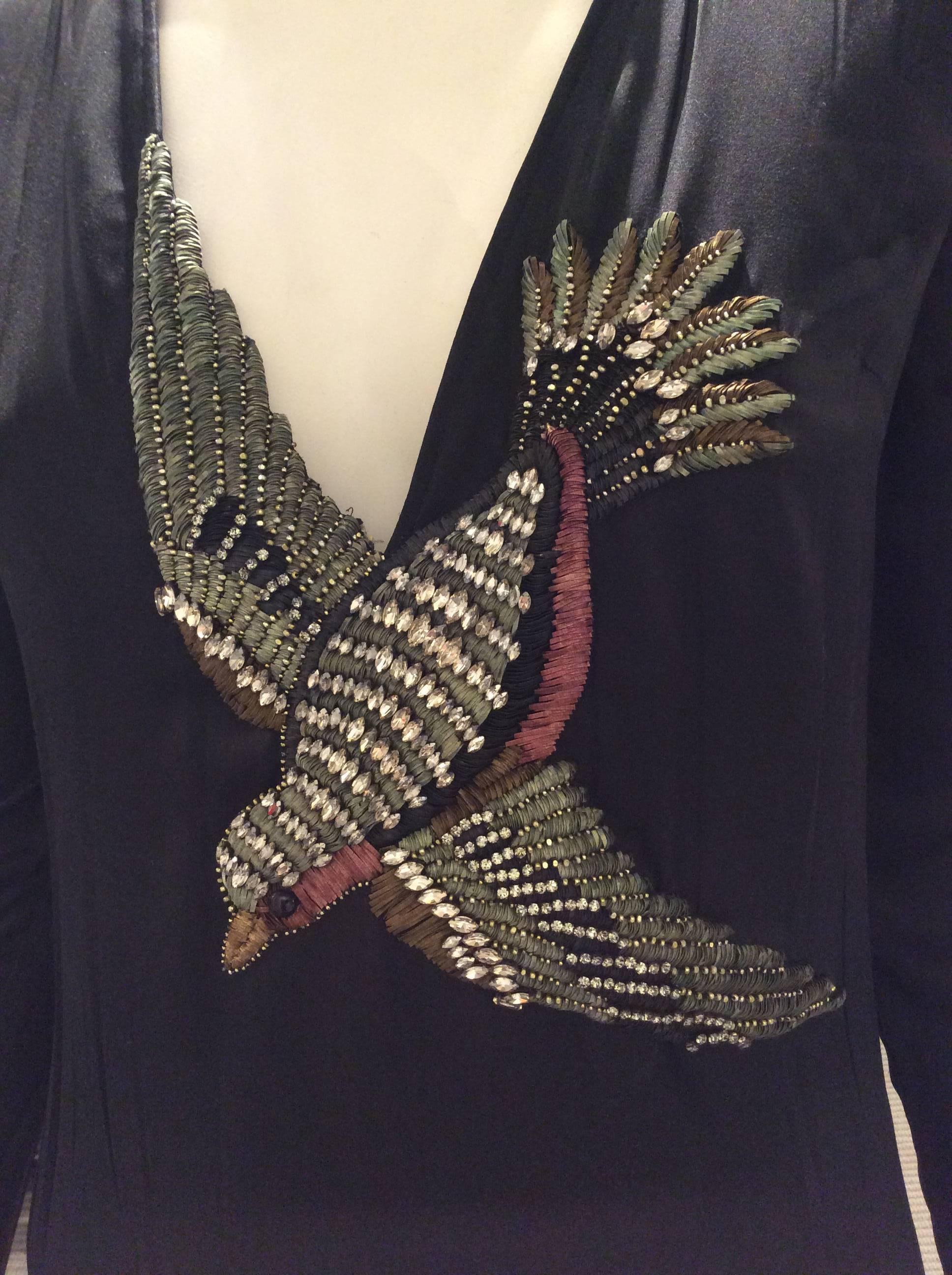Women's Gucci Black Bird Embroidered Dress Sz 2