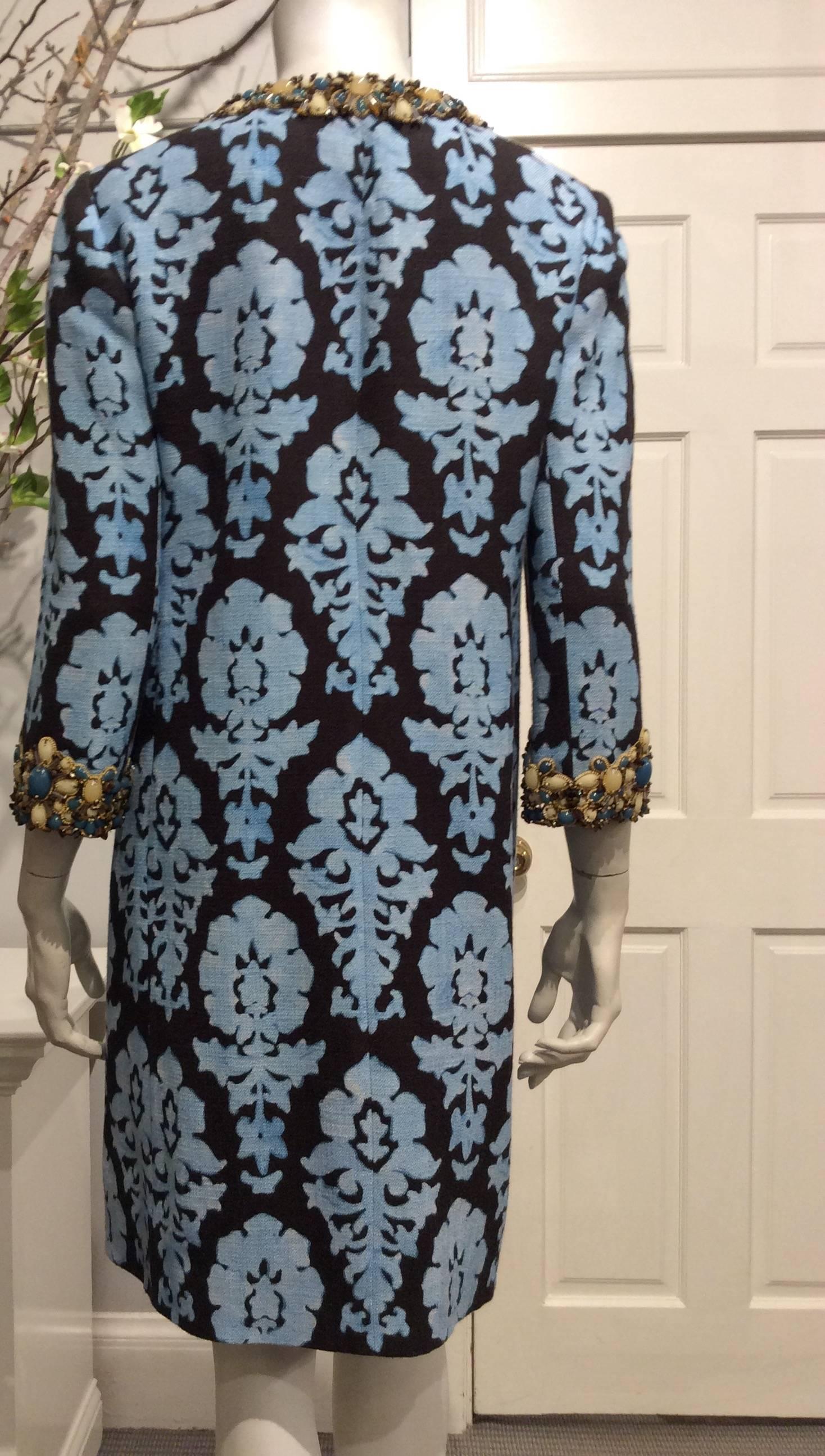 Black Andrew GN Light Blue And Brown Print Coat Sz 6