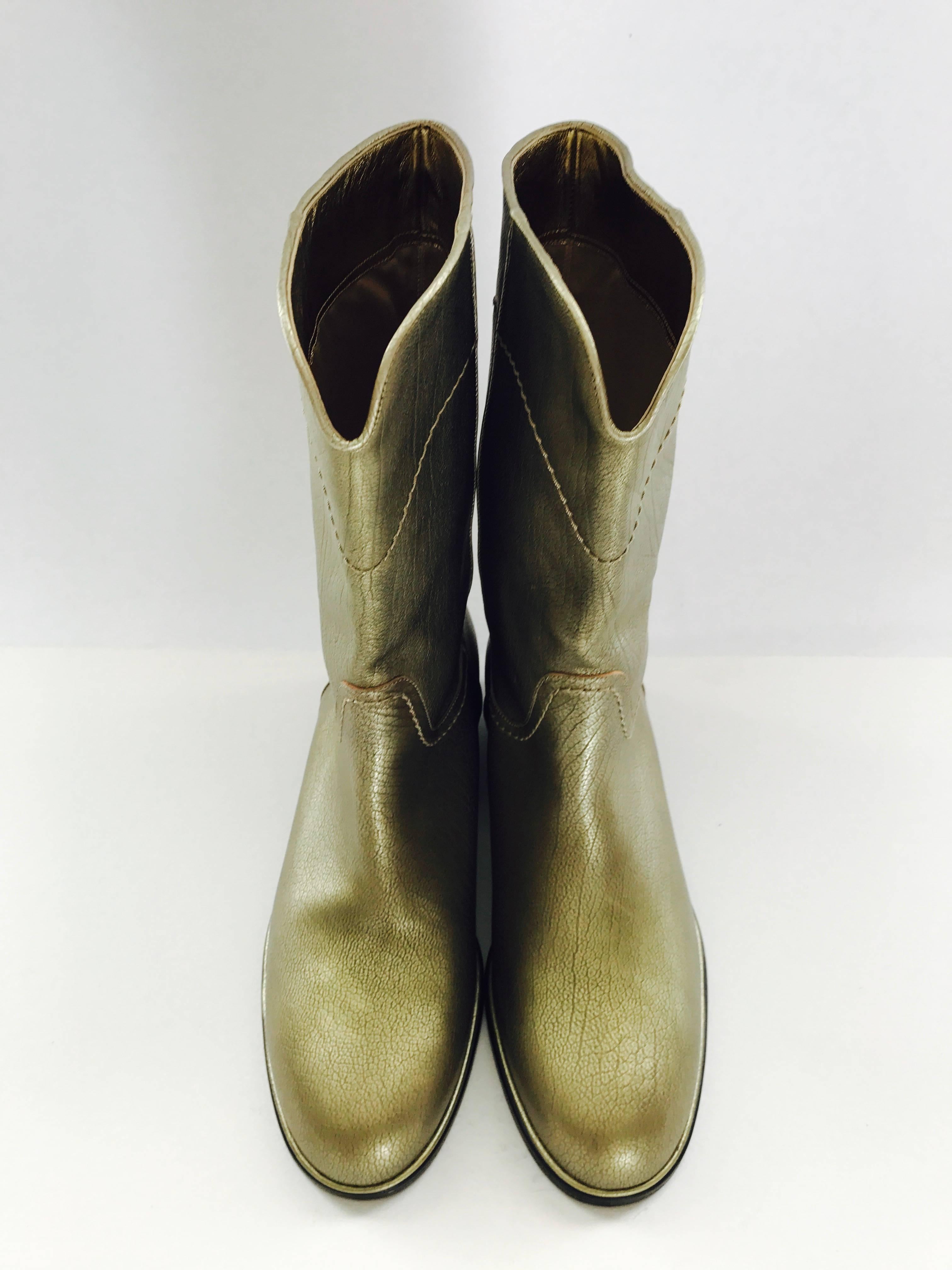 Chanel Gold Cowboy Boots Sz 38 In New Condition In San Francisco, CA
