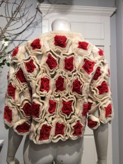 Fendi Tan and Red Fur Roses Jacket Sz40 (Us4)