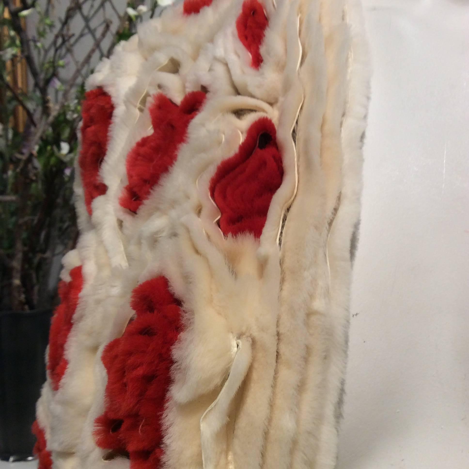 Beige Fendi Tan and Red Fur Roses Jacket Sz40 (Us4) For Sale