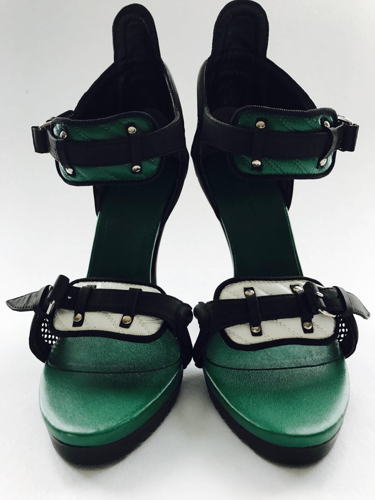 Balenciaga Black and Green High Heel Lug Sole Sandals Sz ...