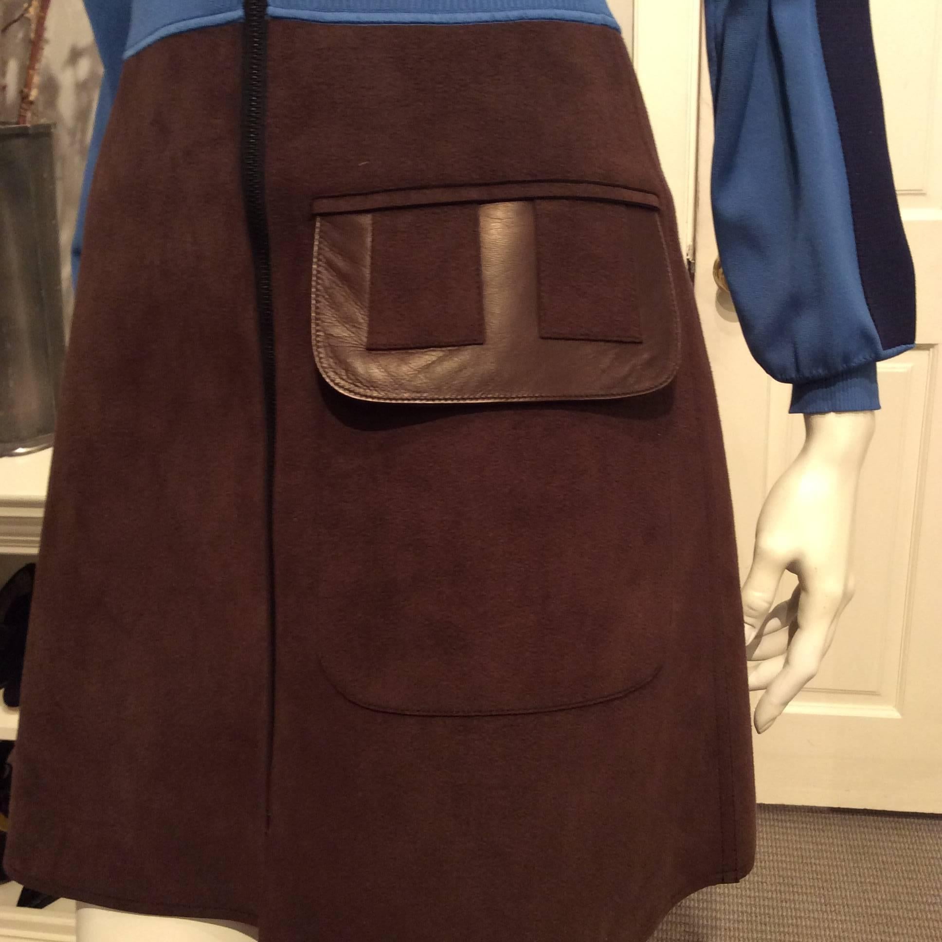 Louis Vuitton Teal Brown And Navy Coat Dress Sz 36 (Us 4) In Excellent Condition In San Francisco, CA