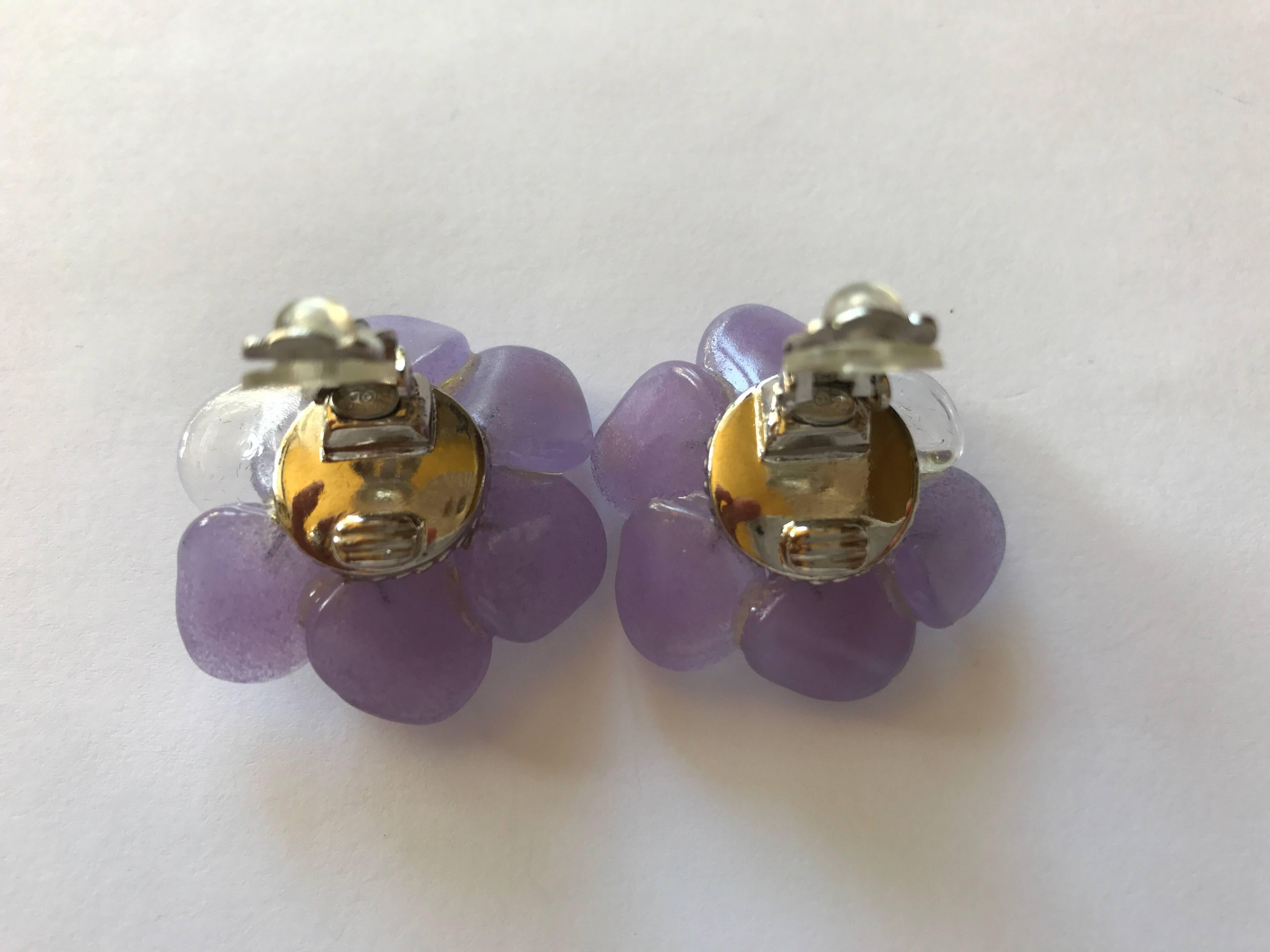 Chanel Purple Camellia GripoixEarrings  In New Condition In San Francisco, CA