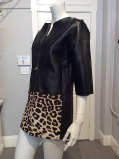 Celine Black Leather And Leopard Print Ponyhair Jacket Sz 36 (4)
