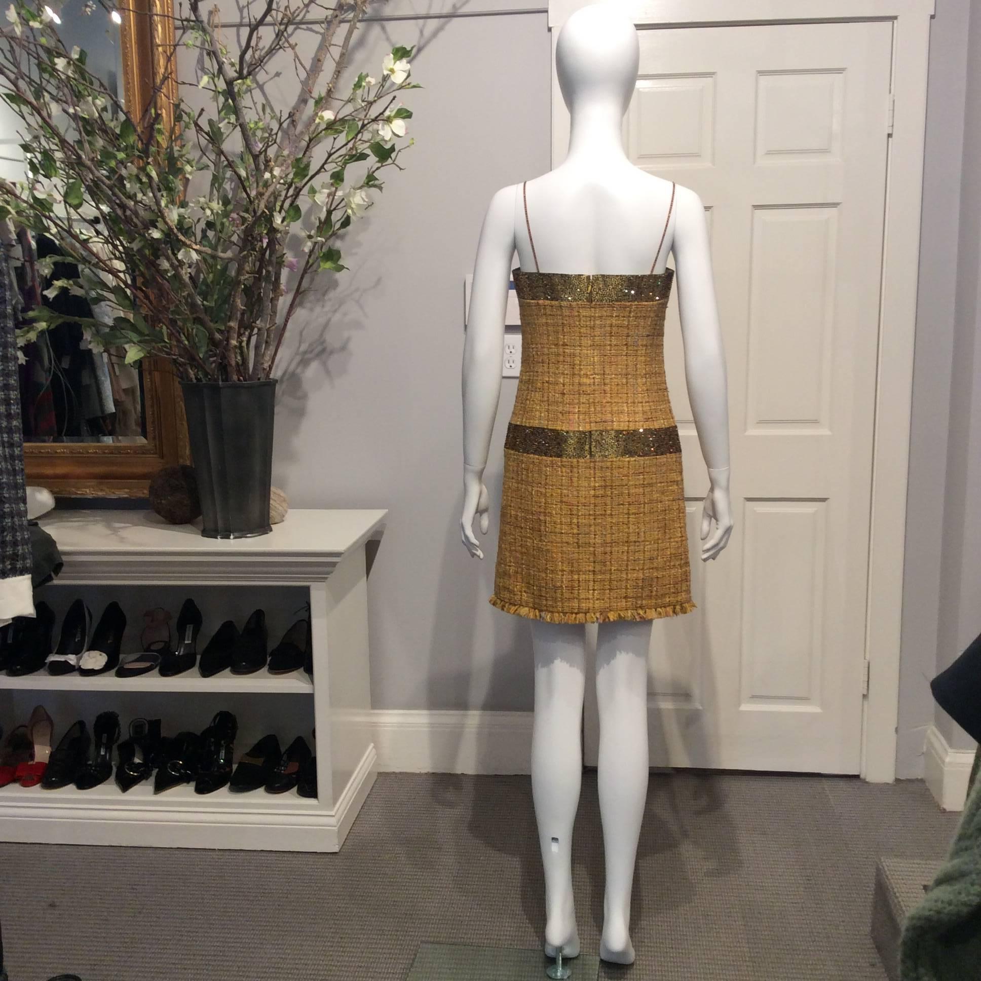 Chanel Sunflower Yellow Dress And Sheer Coat Sz 36 ( Us 4) For Sale 3