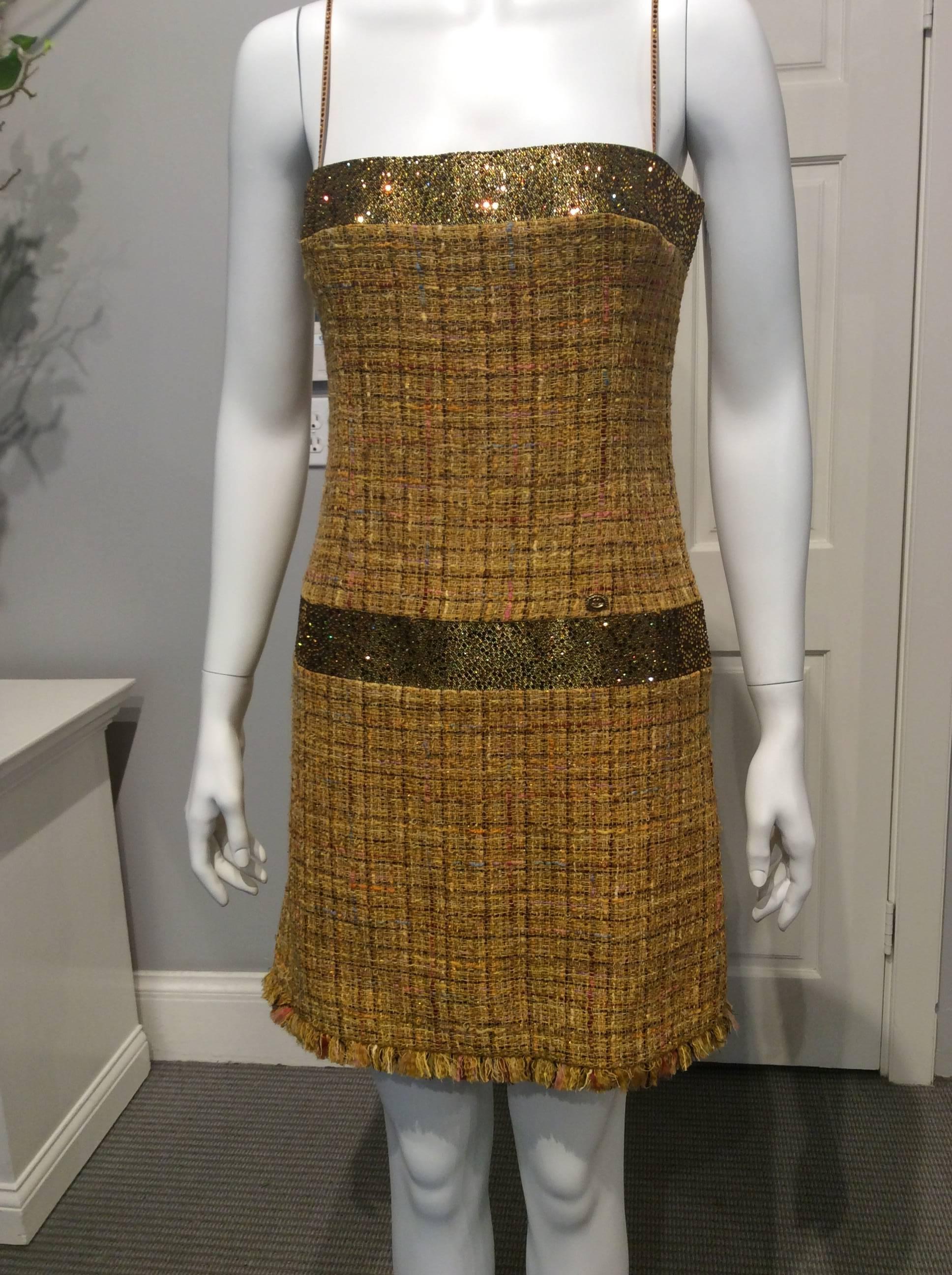 Women's Chanel Sunflower Yellow Dress And Sheer Coat Sz 36 ( Us 4) For Sale