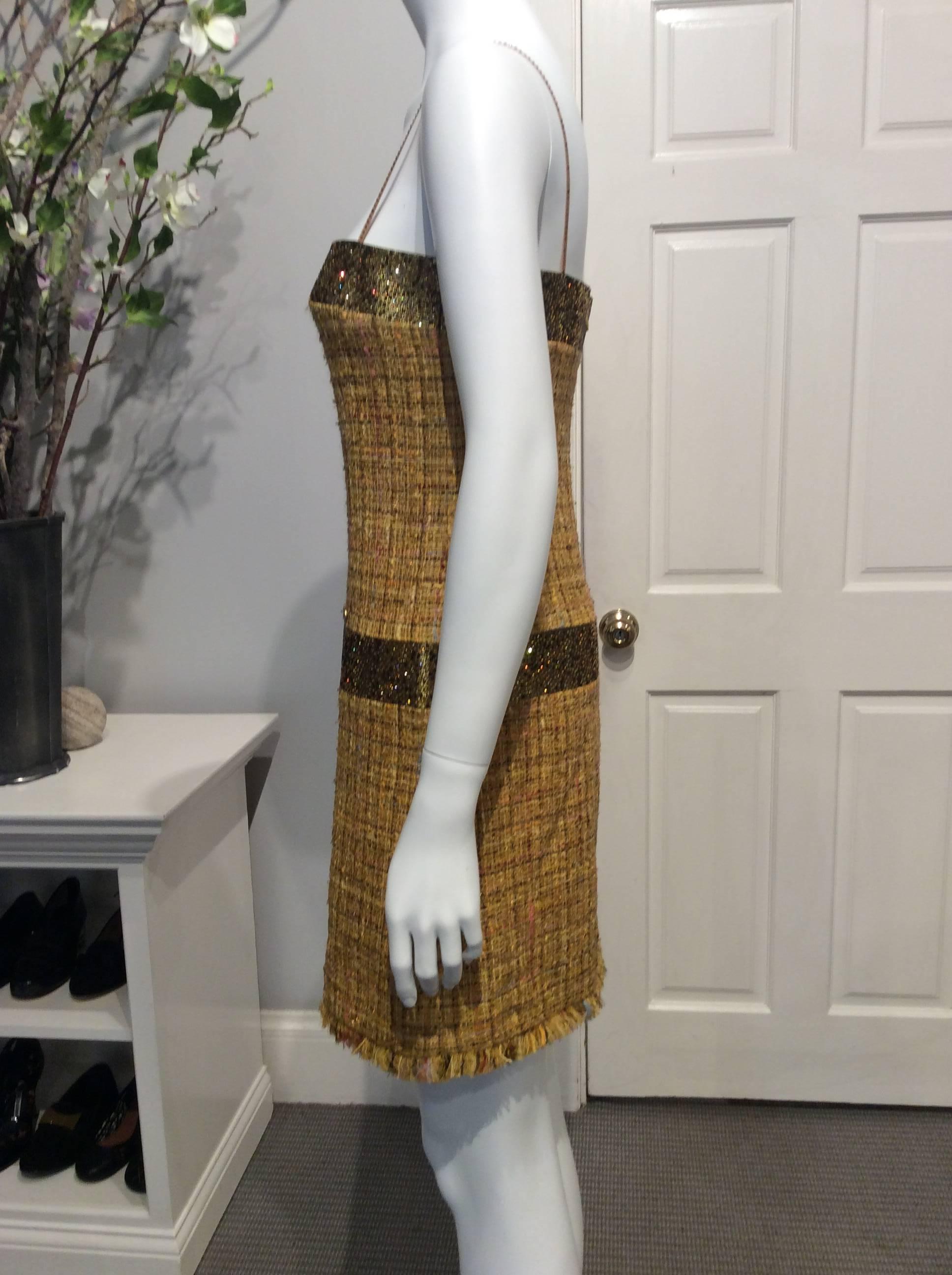 Chanel Sunflower Yellow Dress And Sheer Coat Sz 36 ( Us 4) For Sale 2