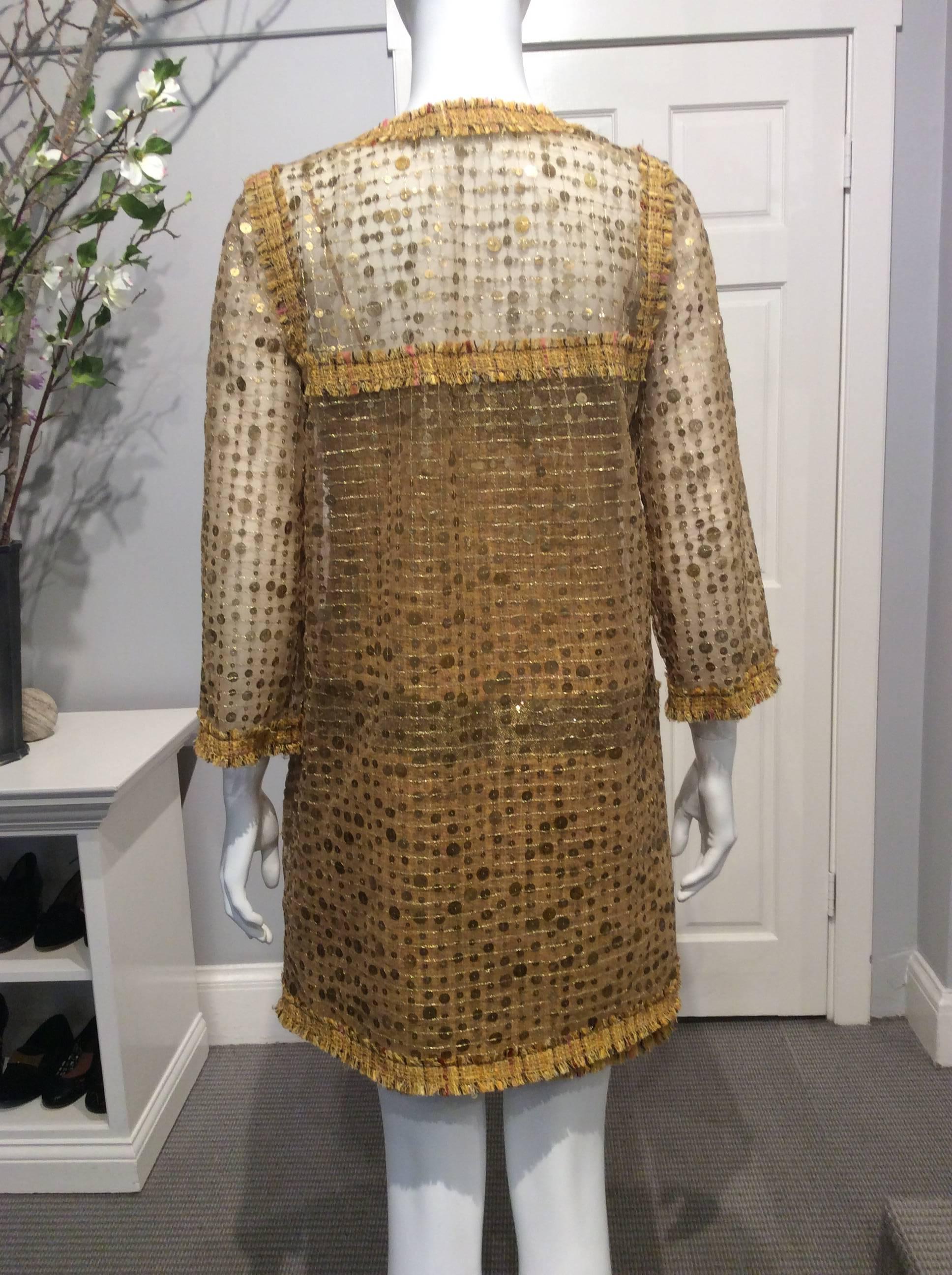 Chanel Sunflower Yellow Dress And Sheer Coat Sz 36 ( Us 4) For Sale 1