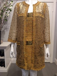 Chanel Sunflower Yellow Dress And Sheer Coat Sz 36 ( Us 4)
