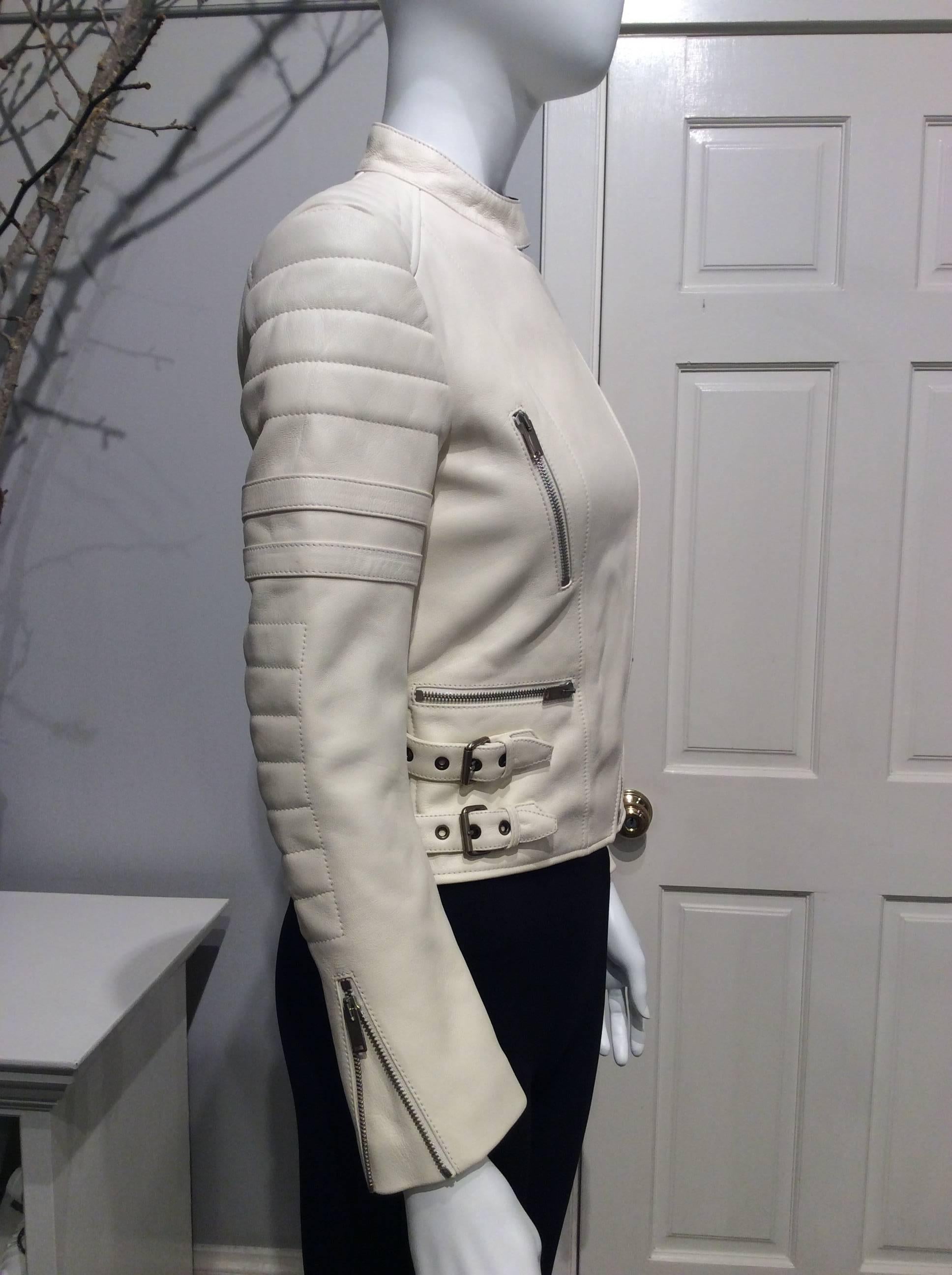 celine white leather jacket