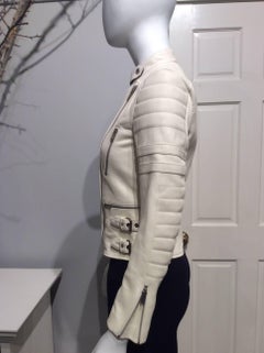 Céline White Leather Motorcycle Jacket Sz 36 (Us 4)