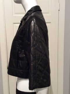 Prada Black With Quilted Pattern Leather Jacket Sz 38 (Us 2)