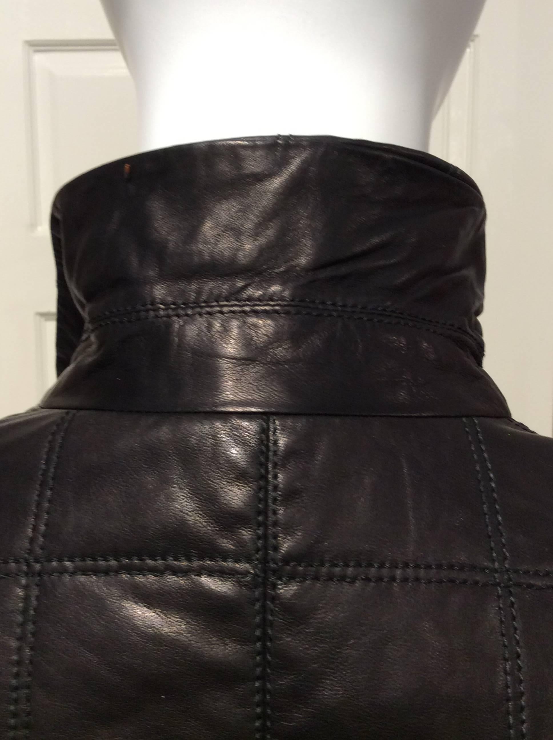 Women's Prada Black With Quilted Pattern Leather Jacket Sz 38 (Us 2) For Sale