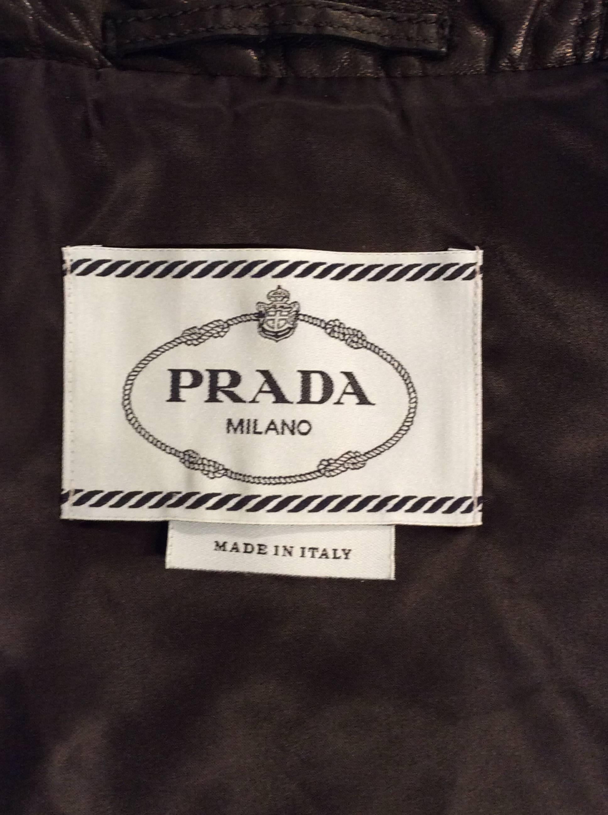 Prada Black With Quilted Pattern Leather Jacket Sz 38 (Us 2) For Sale 3