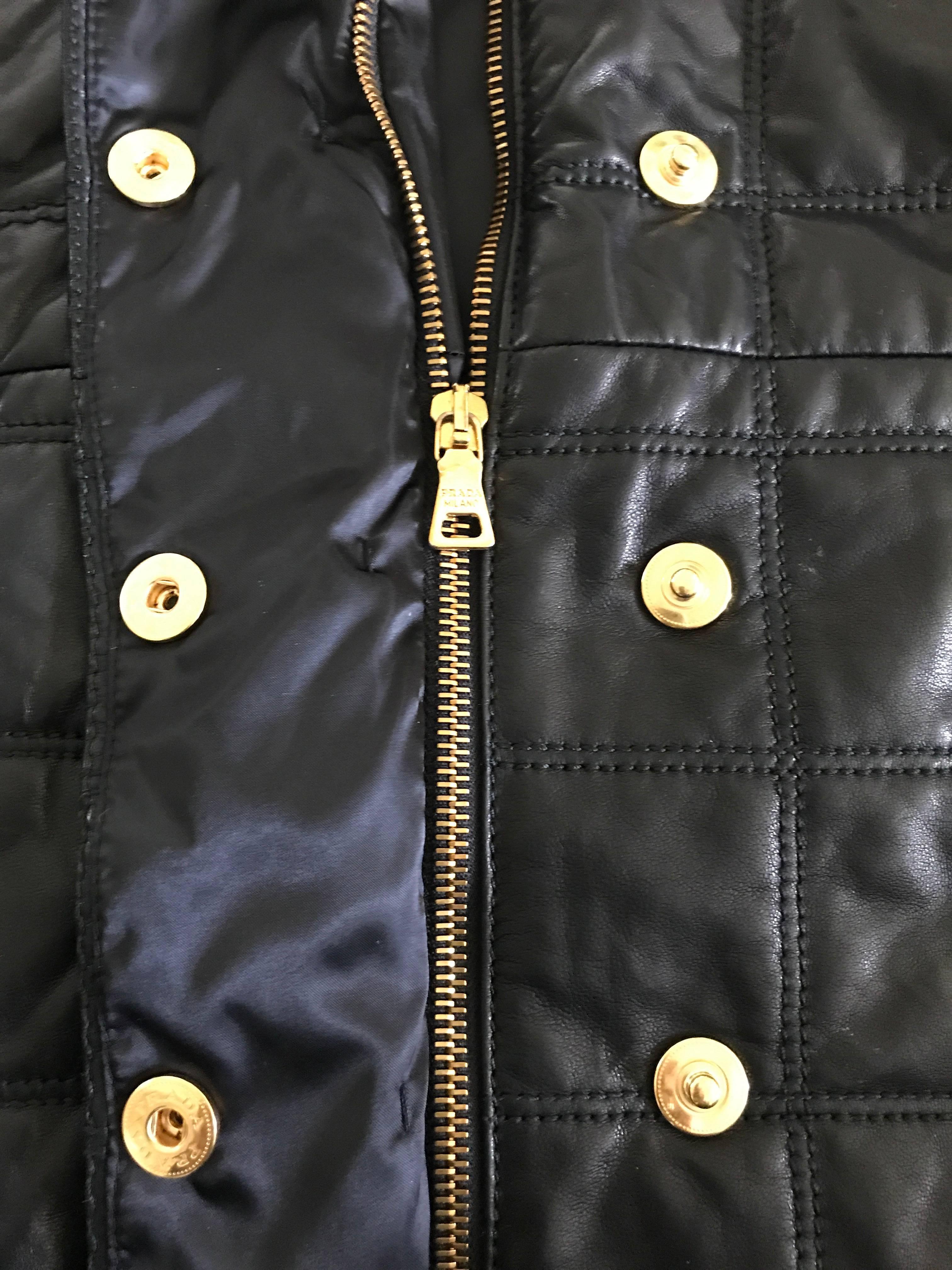 Prada Black With Quilted Pattern Leather Jacket Sz 38 (Us 2) For Sale 4