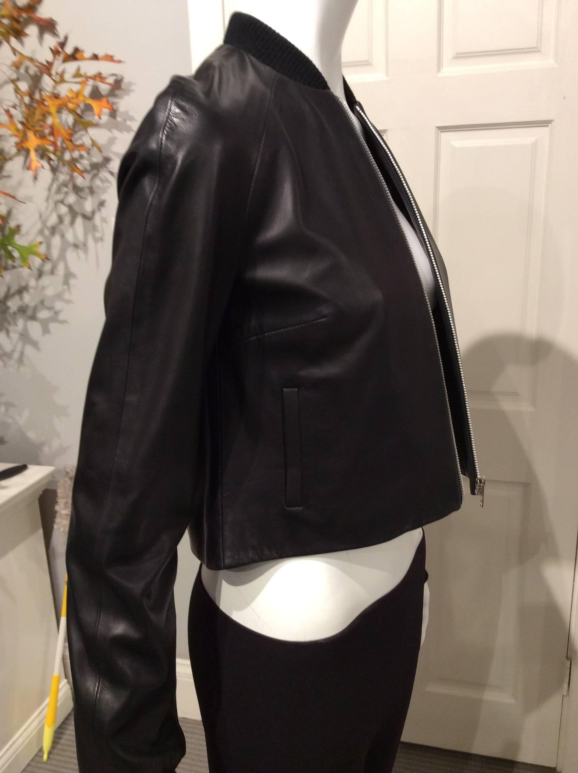 Christopher Kane Black Leather Bomber Jacket  UK Sz6 (US 2) For Sale 1