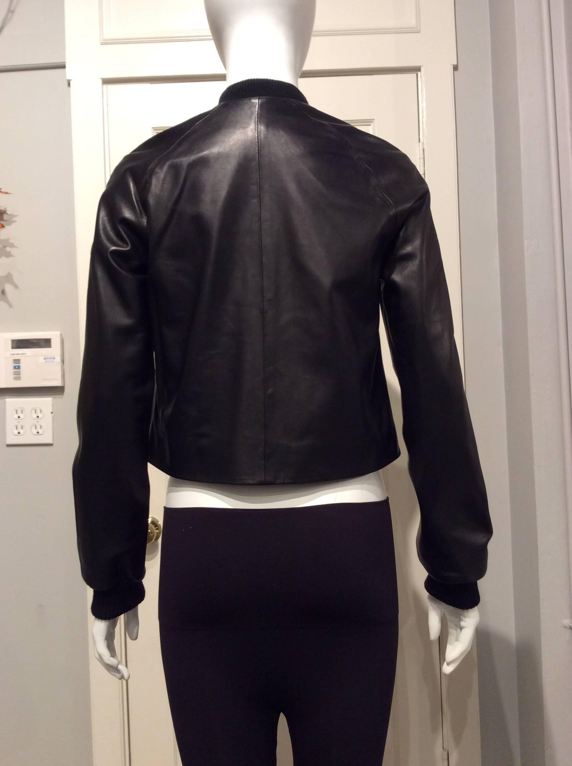 Christopher Kane Black Leather Bomber Jacket  UK Sz6 (US 2) In New Condition For Sale In San Francisco, CA