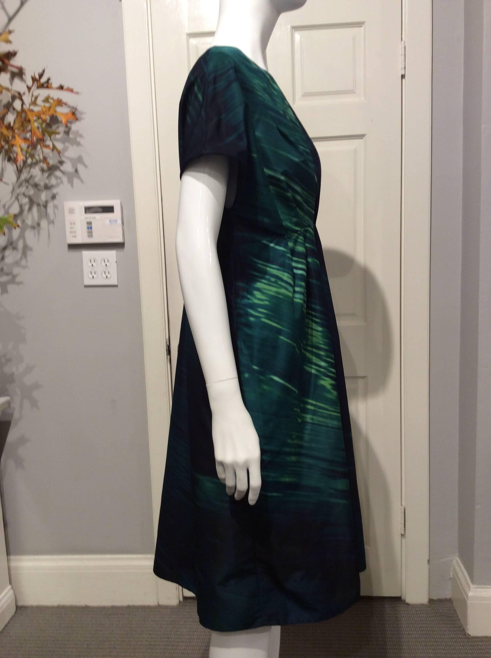 Marni Green And Blue Black Abstract Print Silk Dress Sz 44 (Us 8) In Excellent Condition In San Francisco, CA