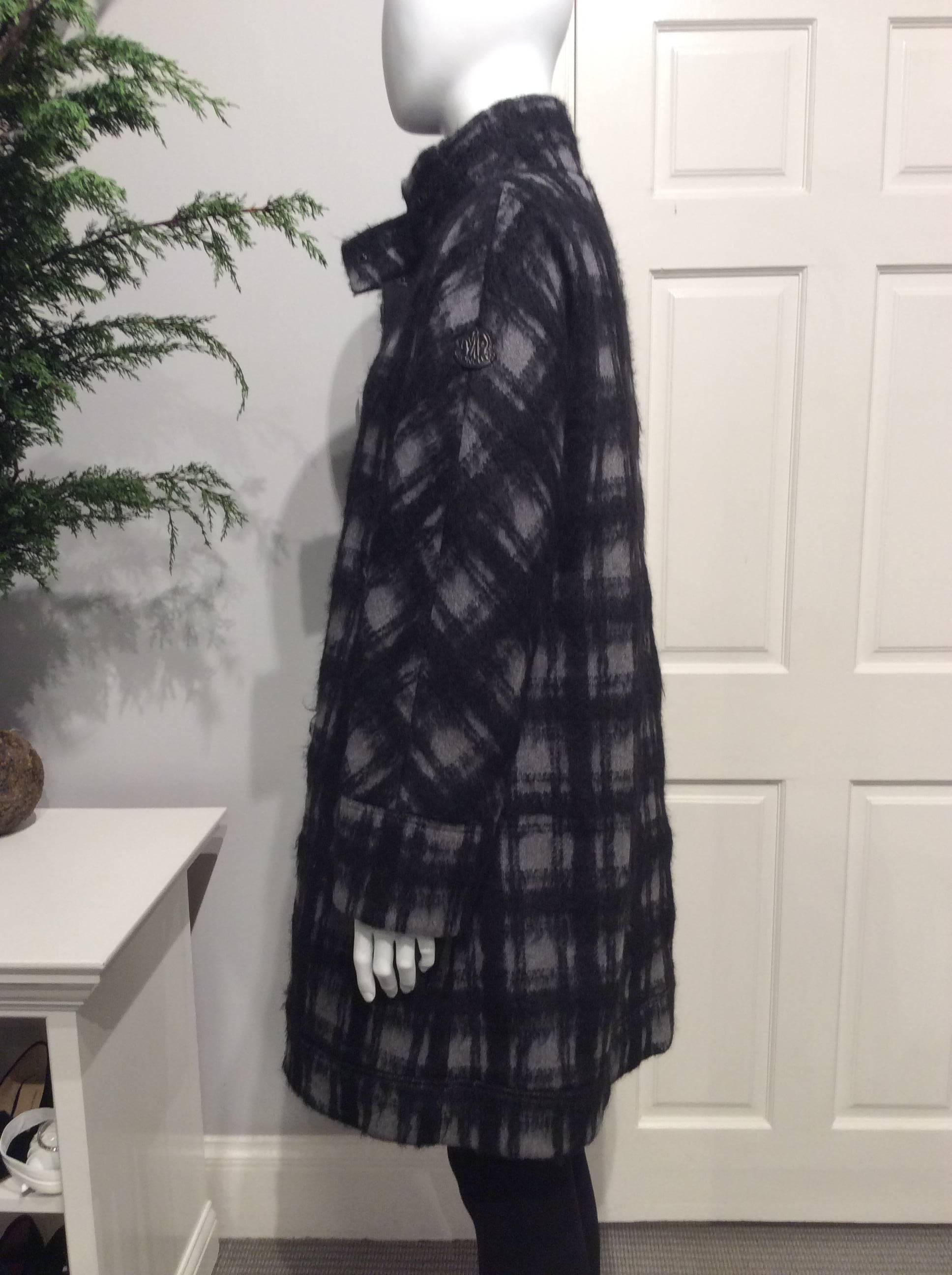 Moncler Gamme Rouge Grey And Black Plaid Mohair Coat With Down Lining  Sz2 (M) 3